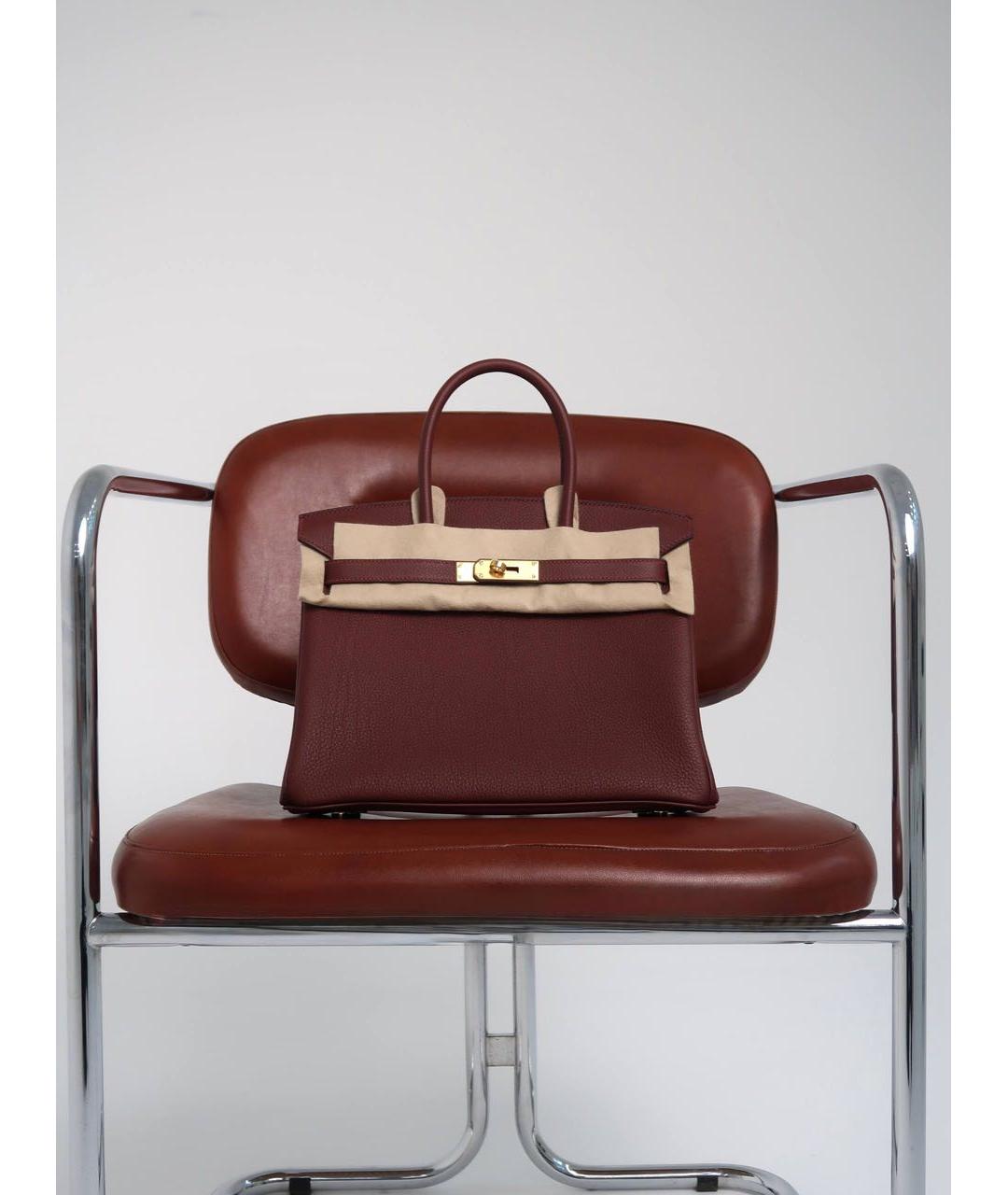 HERMES Бордовая кожаная сумка с короткими ручками, фото 4