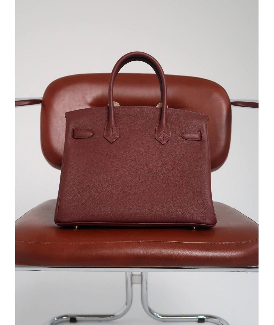 HERMES Бордовая кожаная сумка с короткими ручками, фото 3
