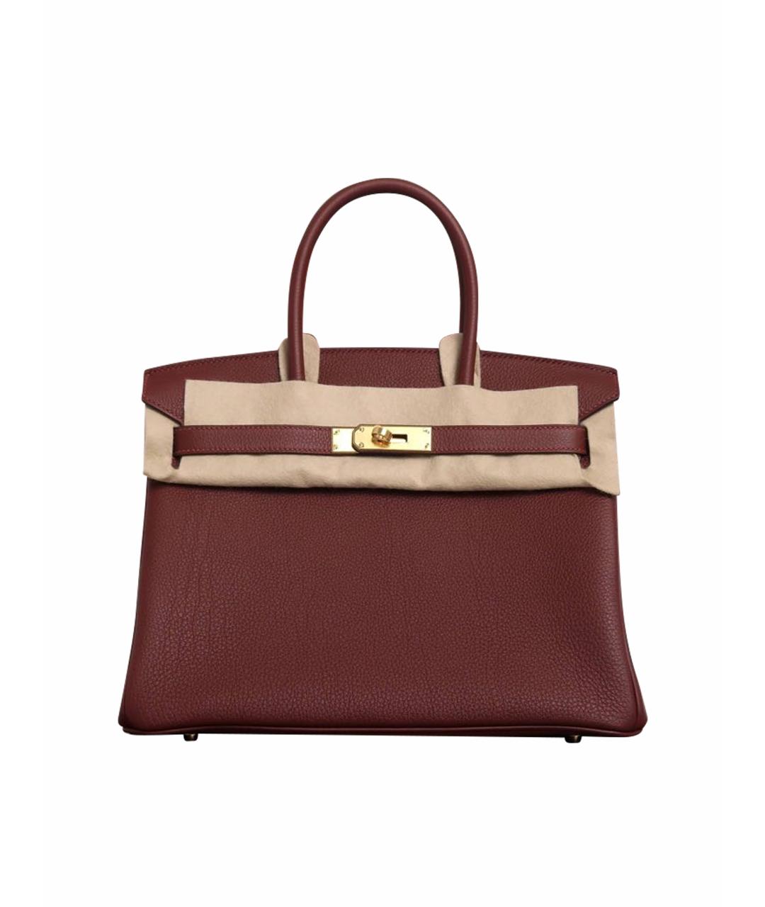 HERMES Бордовая кожаная сумка с короткими ручками, фото 1
