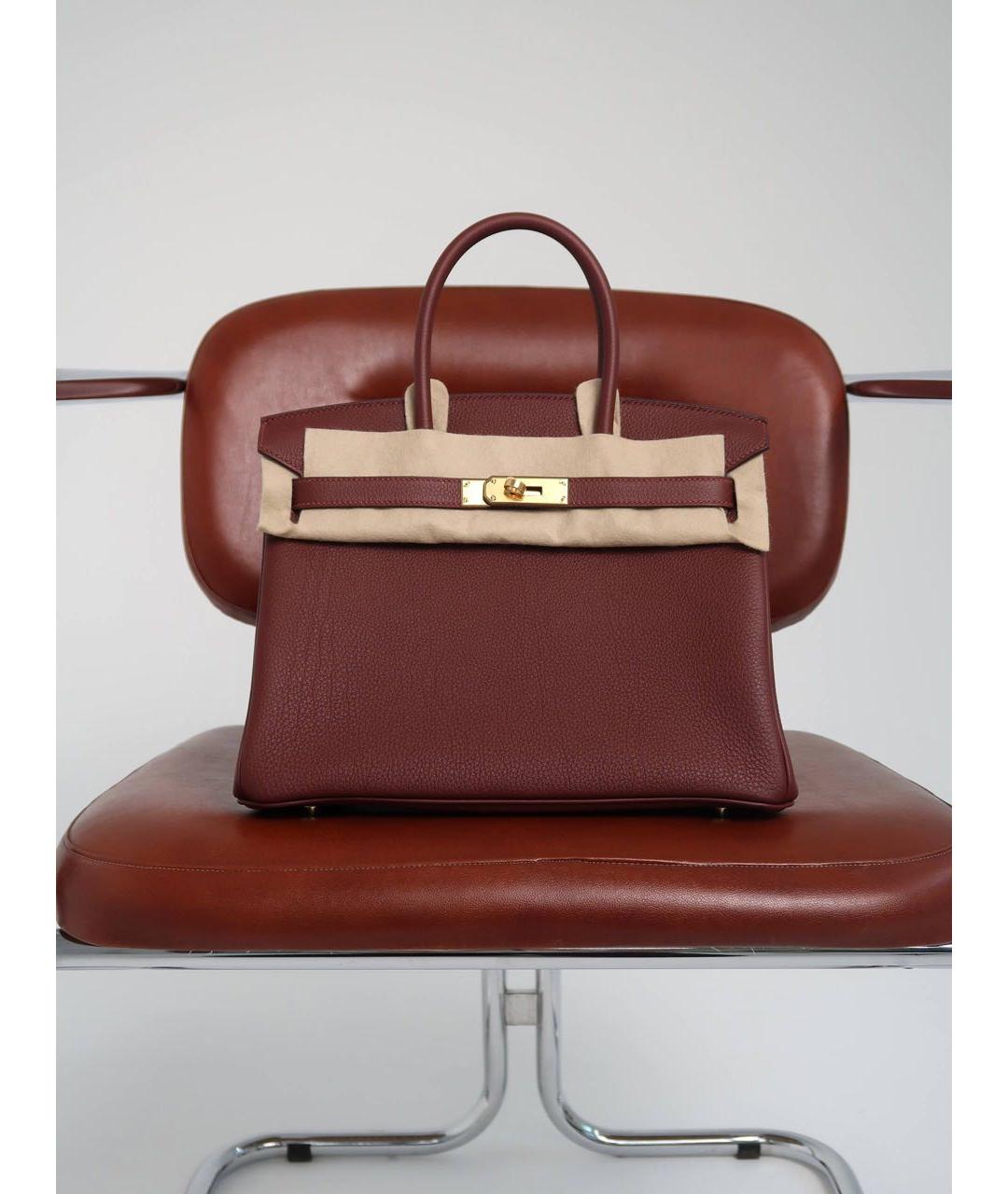 HERMES Бордовая кожаная сумка с короткими ручками, фото 5