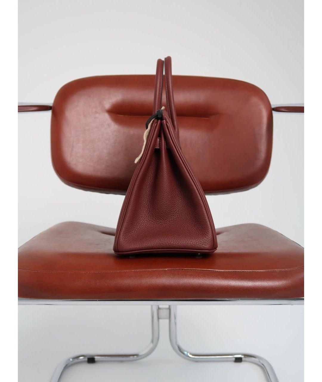 HERMES Бордовая кожаная сумка с короткими ручками, фото 2