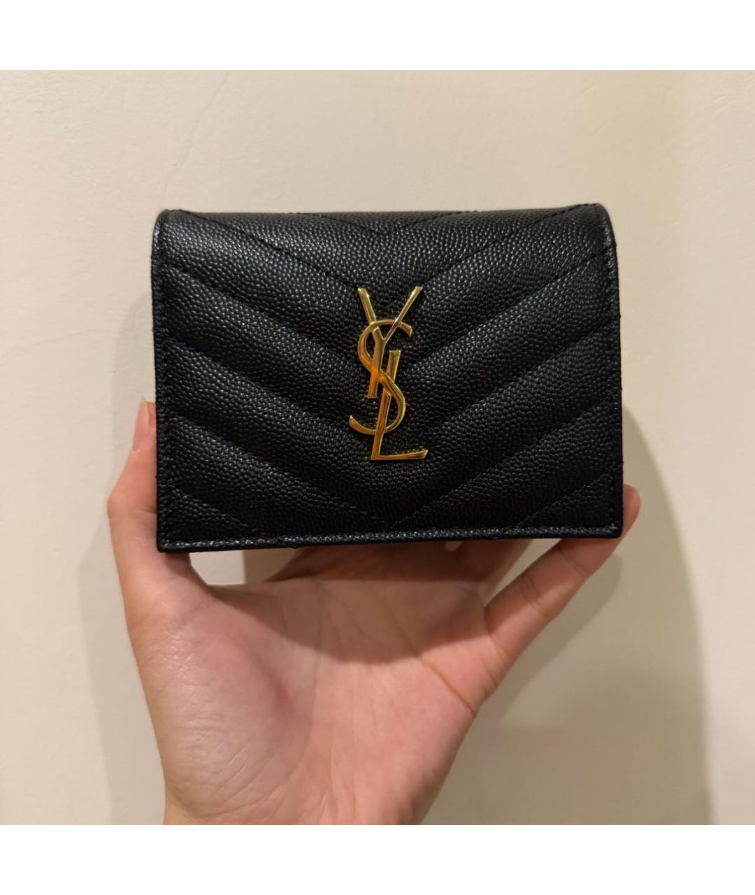 SAINT LAURENT Черный кожаный кошелек, фото 6