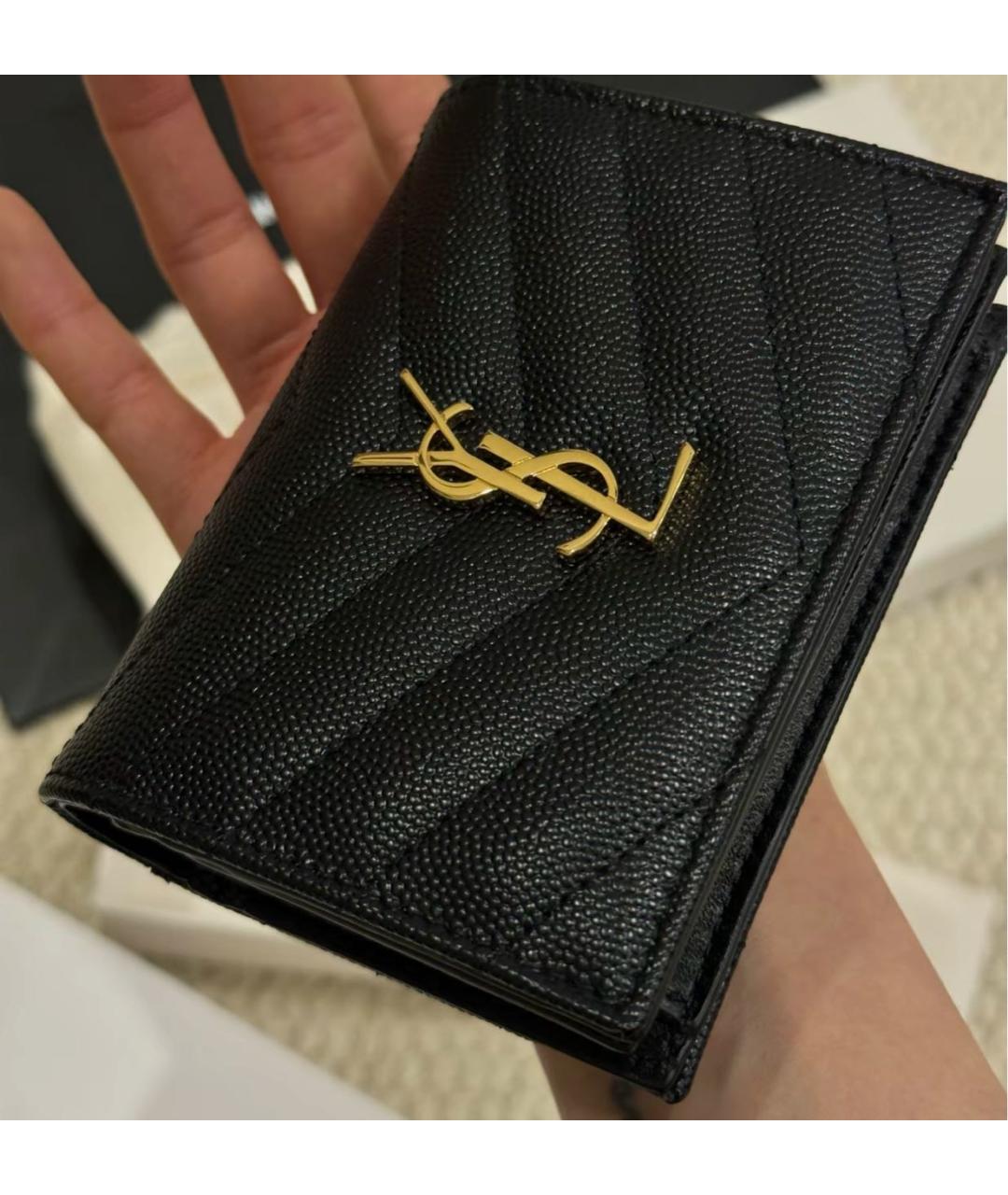 SAINT LAURENT Черный кожаный кошелек, фото 8