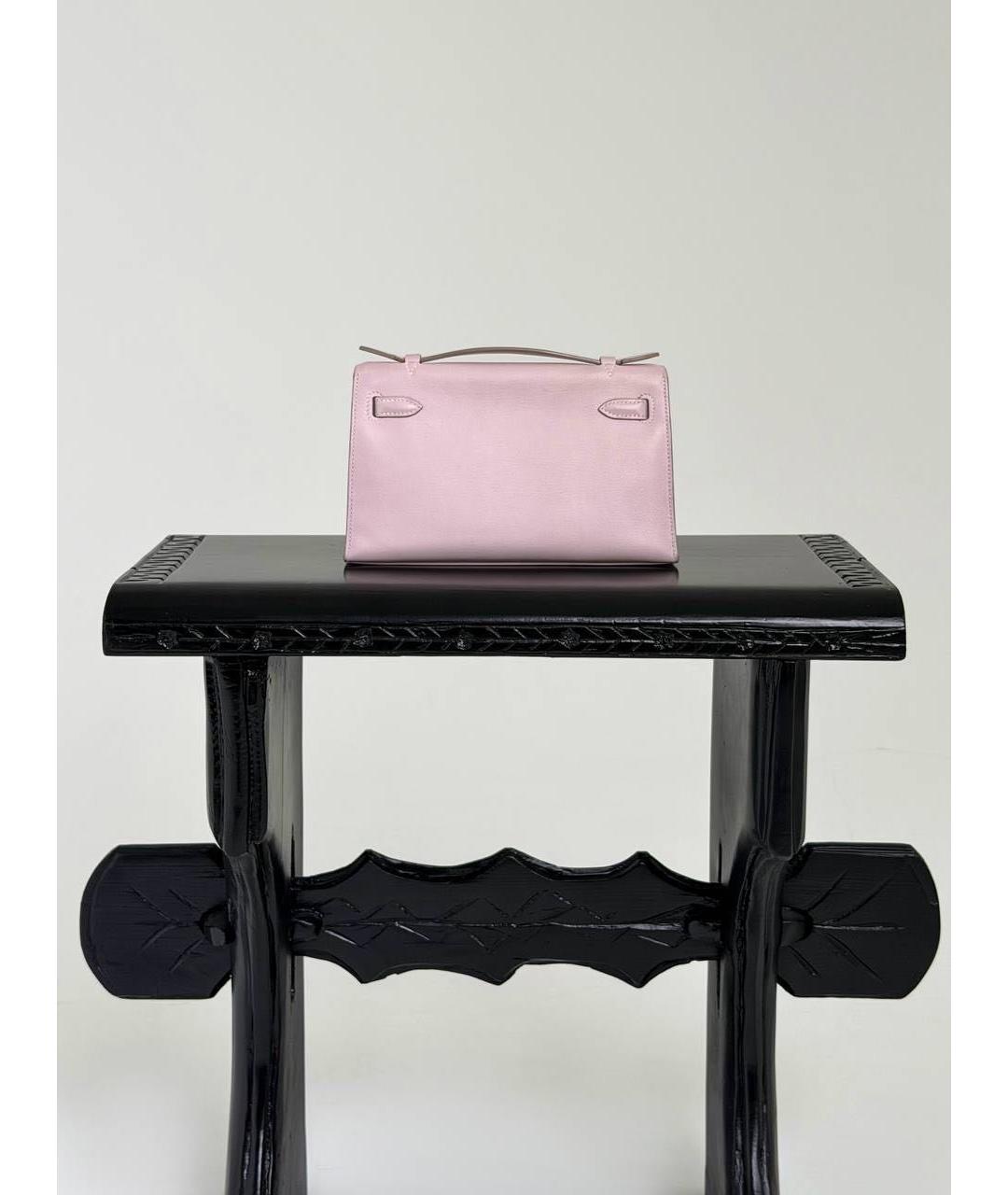 HERMES Розовая кожаная сумка с короткими ручками, фото 3