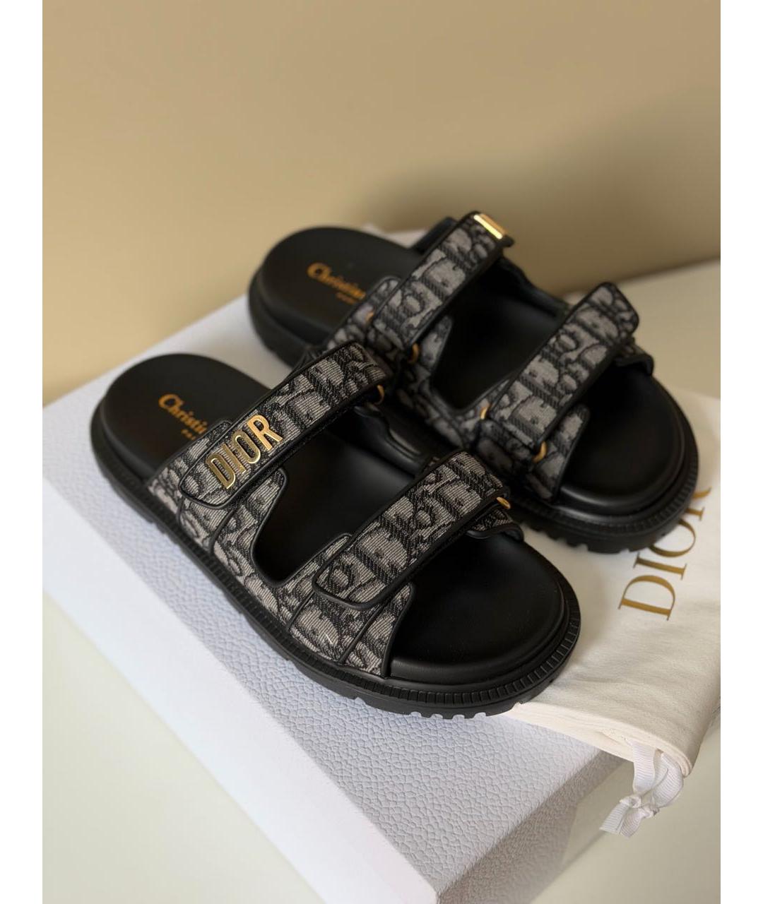 CHRISTIAN DIOR Темно-синие текстильные сандалии, фото 5