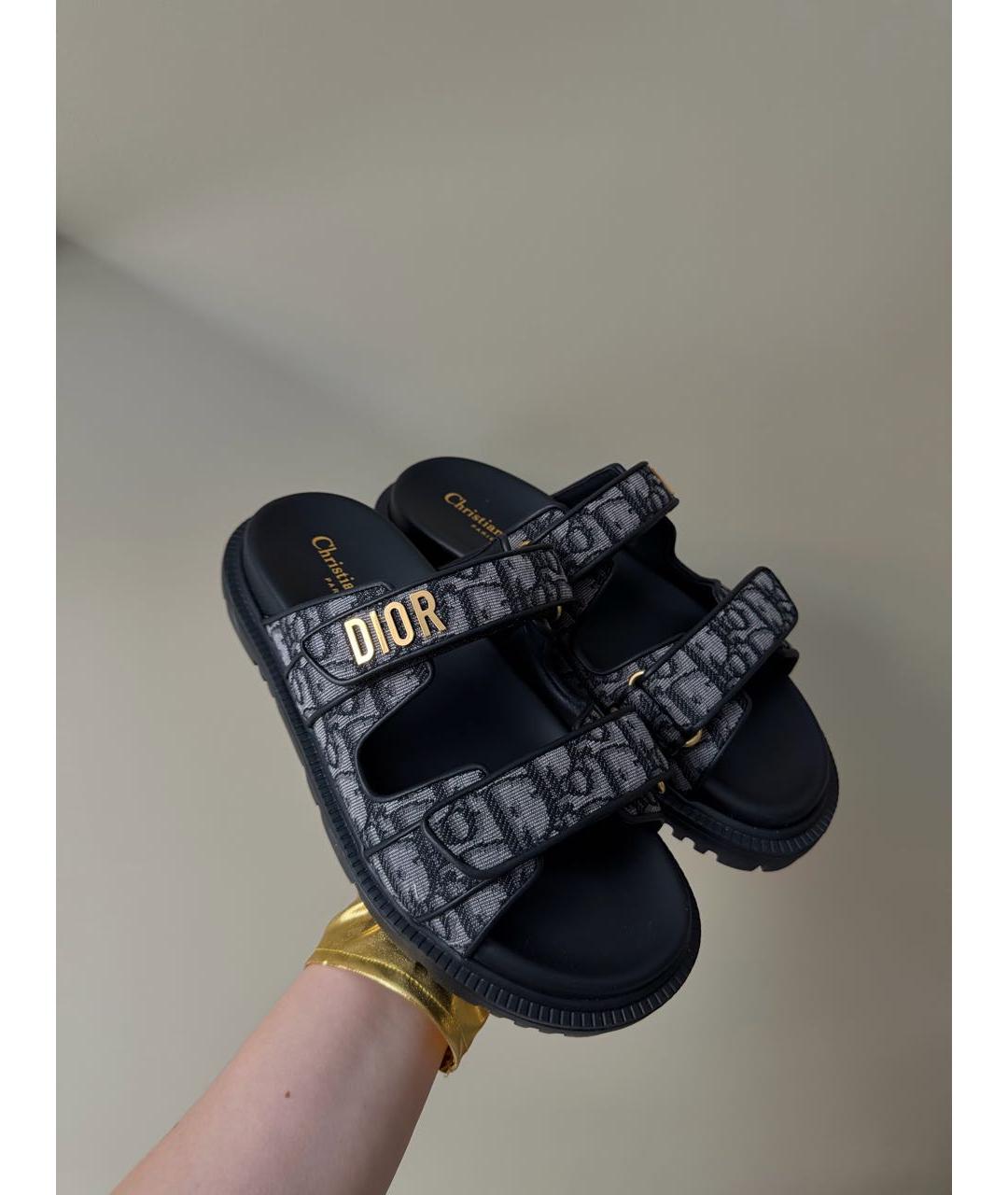 CHRISTIAN DIOR Темно-синие текстильные сандалии, фото 2