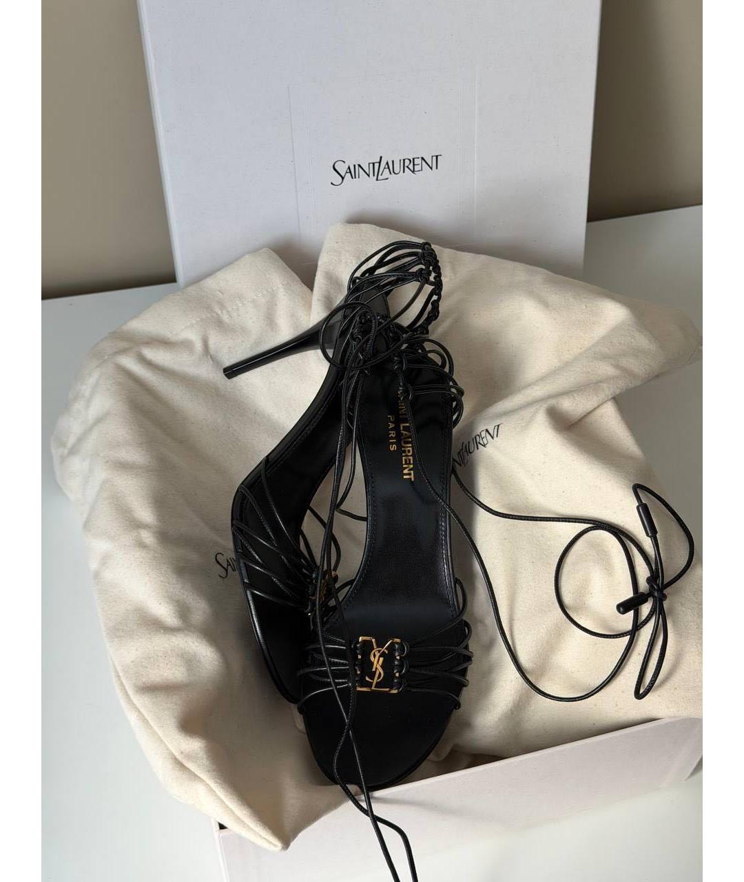 SAINT LAURENT Черные кожаные босоножки, фото 2