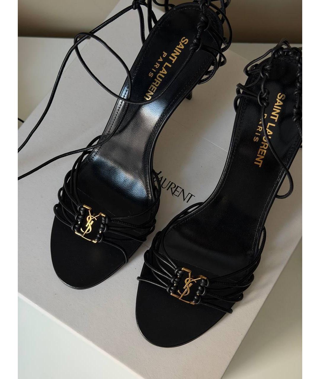 SAINT LAURENT Черные кожаные босоножки, фото 3