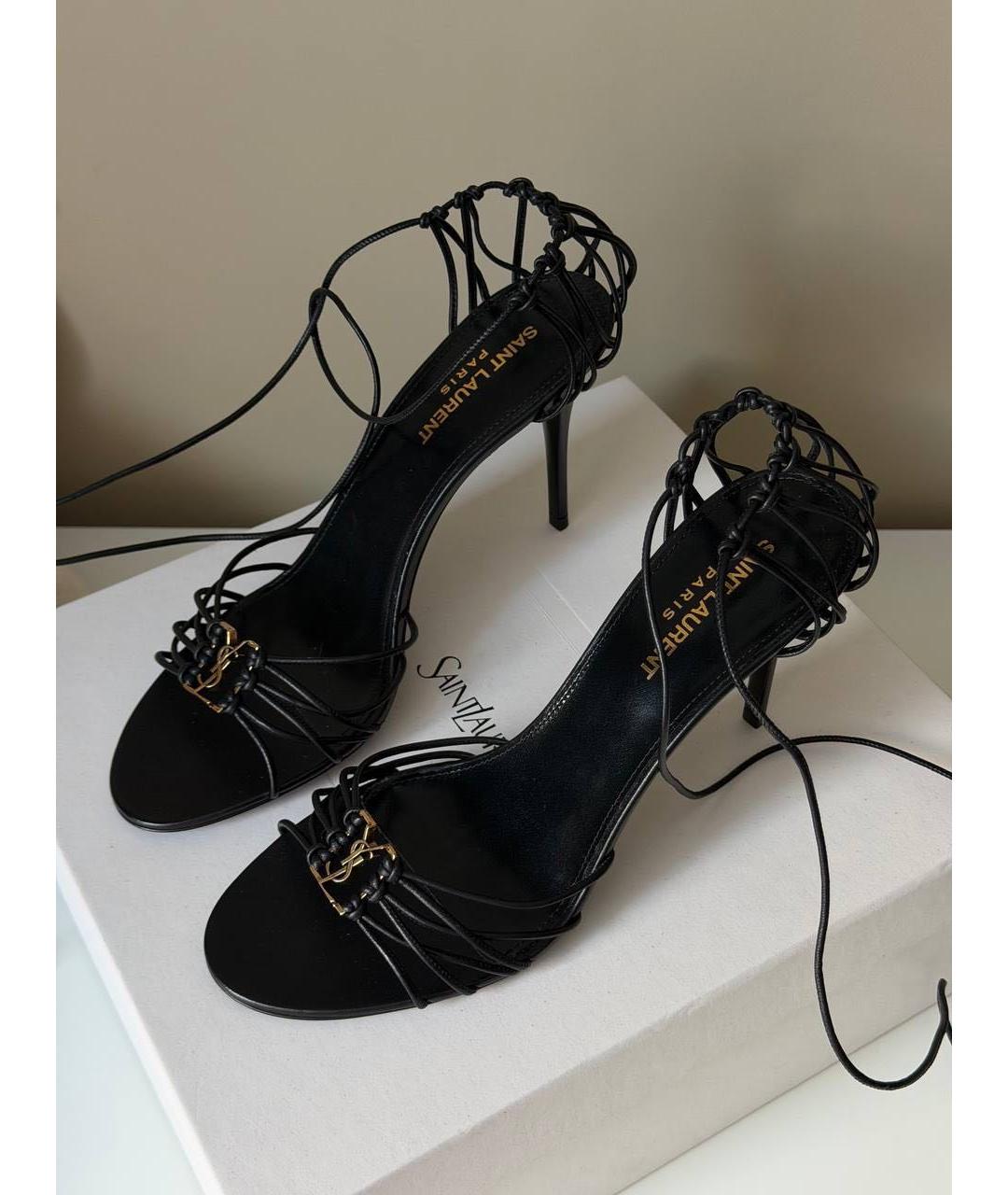 SAINT LAURENT Черные кожаные босоножки, фото 4