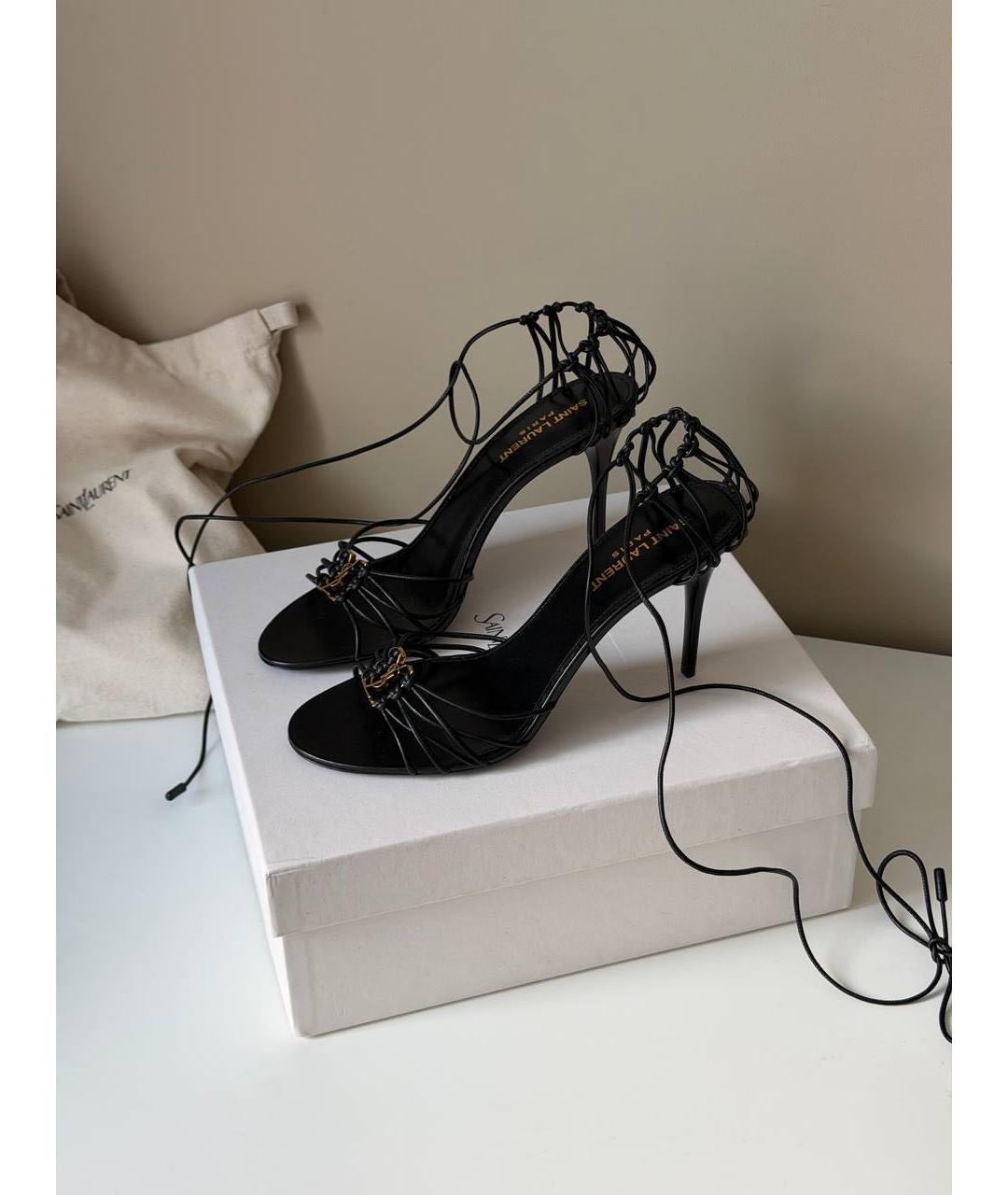 SAINT LAURENT Черные кожаные босоножки, фото 5