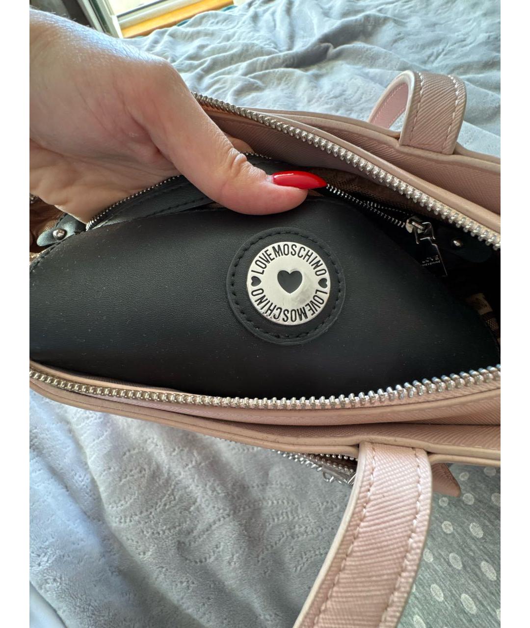 LOVE MOSCHINO Розовая кожаная сумка тоут, фото 8