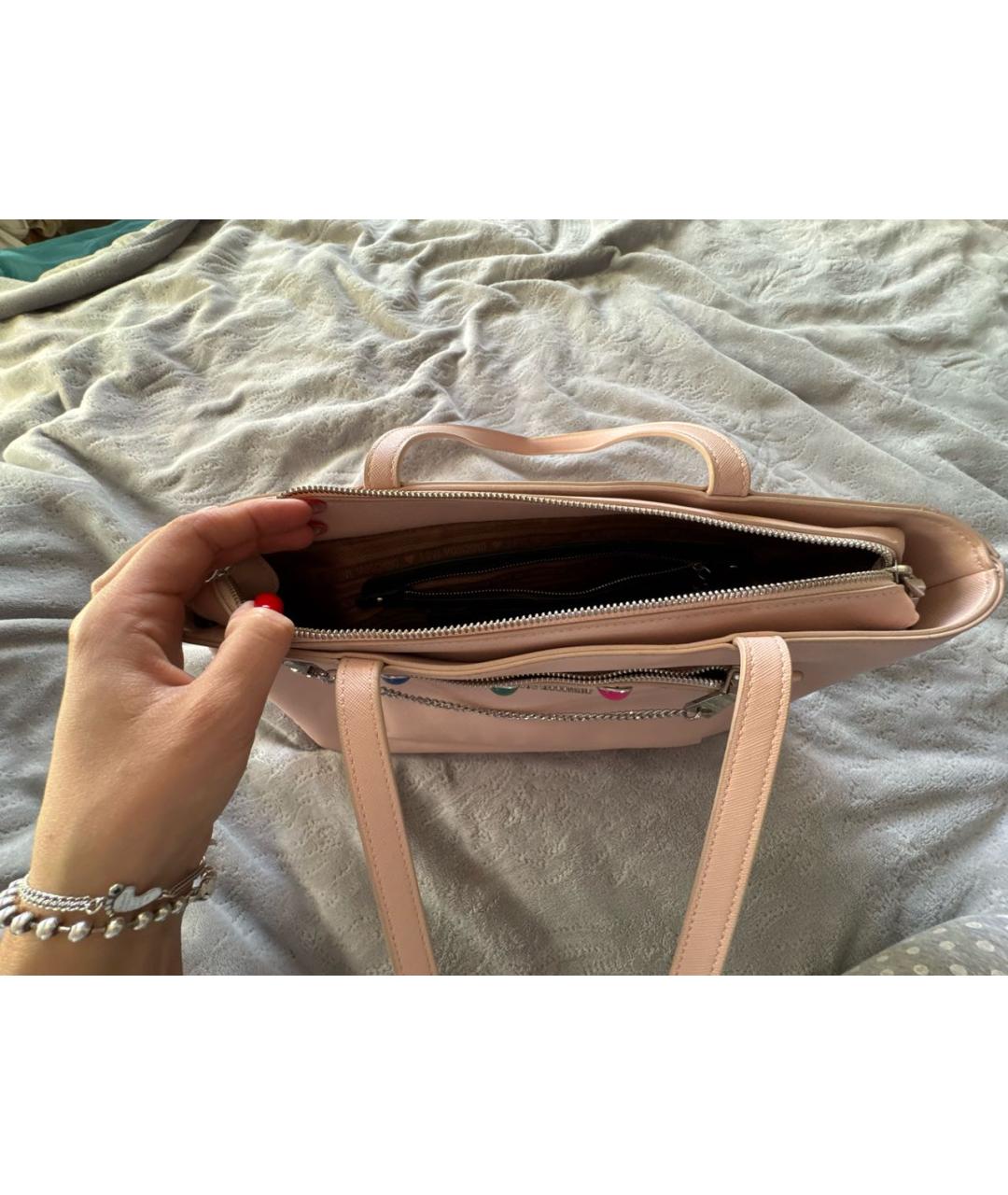 LOVE MOSCHINO Розовая кожаная сумка тоут, фото 5