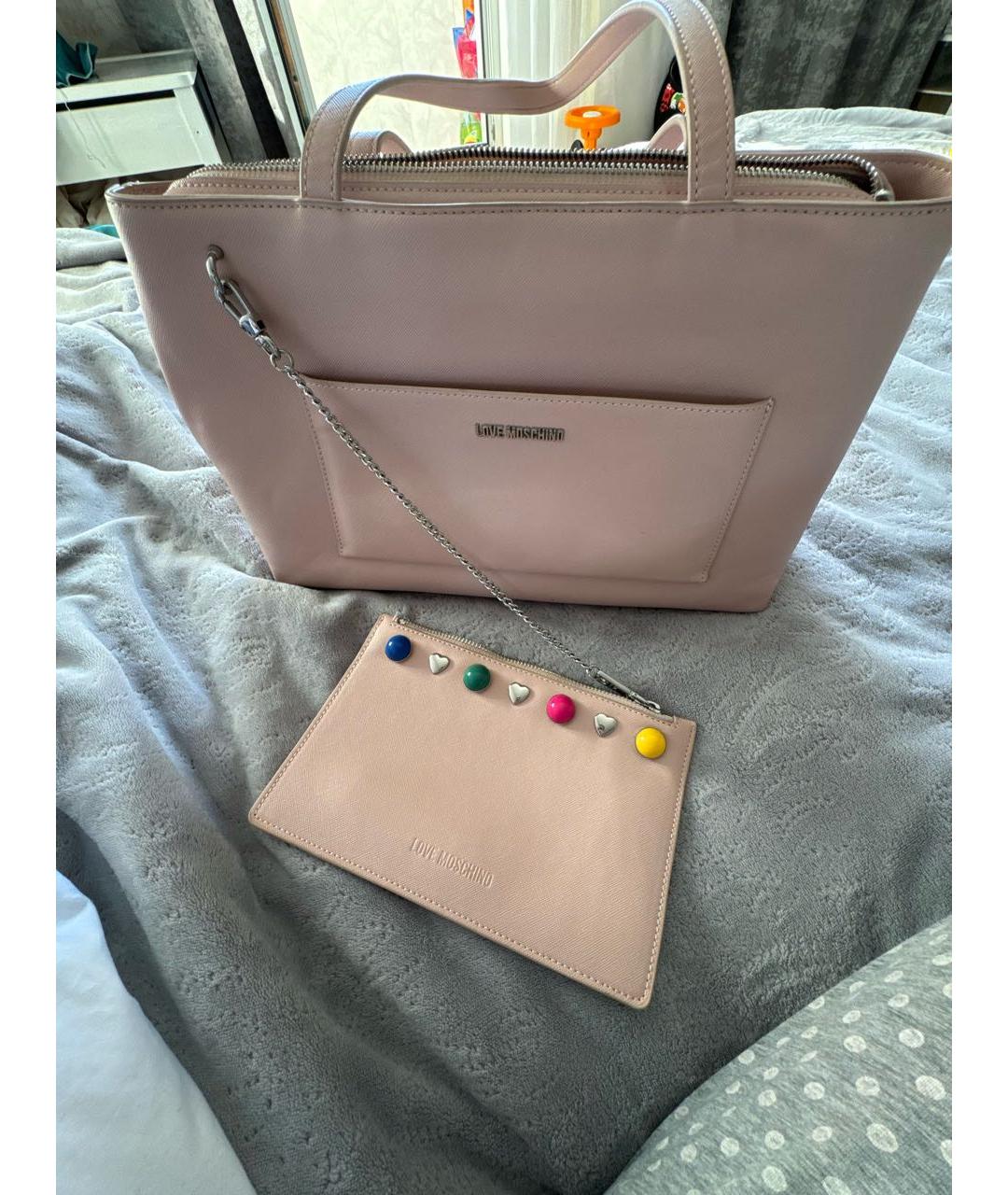 LOVE MOSCHINO Розовая кожаная сумка тоут, фото 6