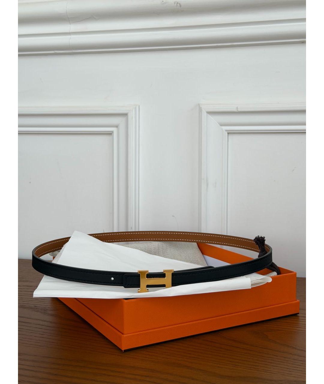 HERMES Черный кожаный ремень, фото 2