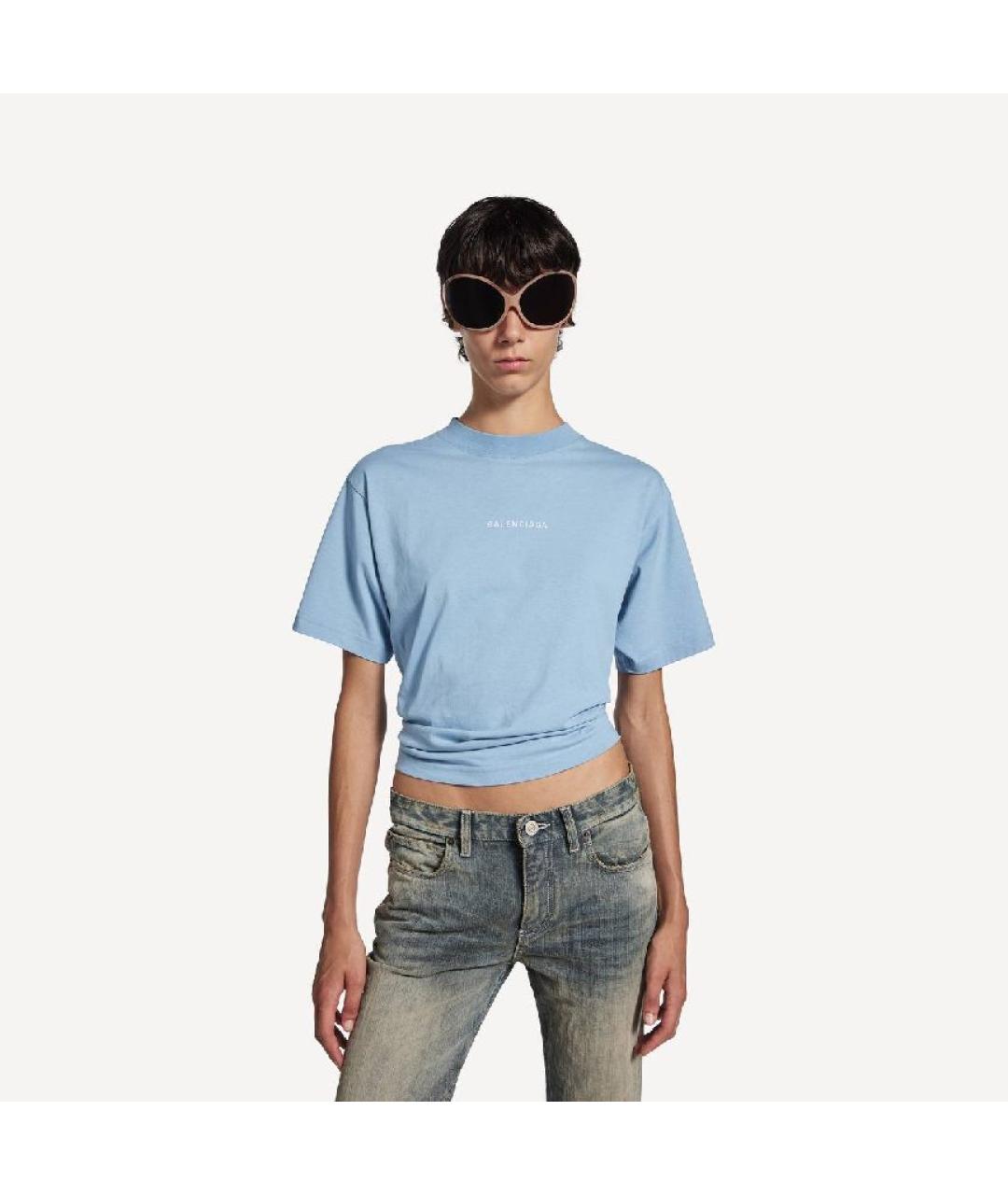 BALENCIAGA Голубая хлопковая футболка, фото 4