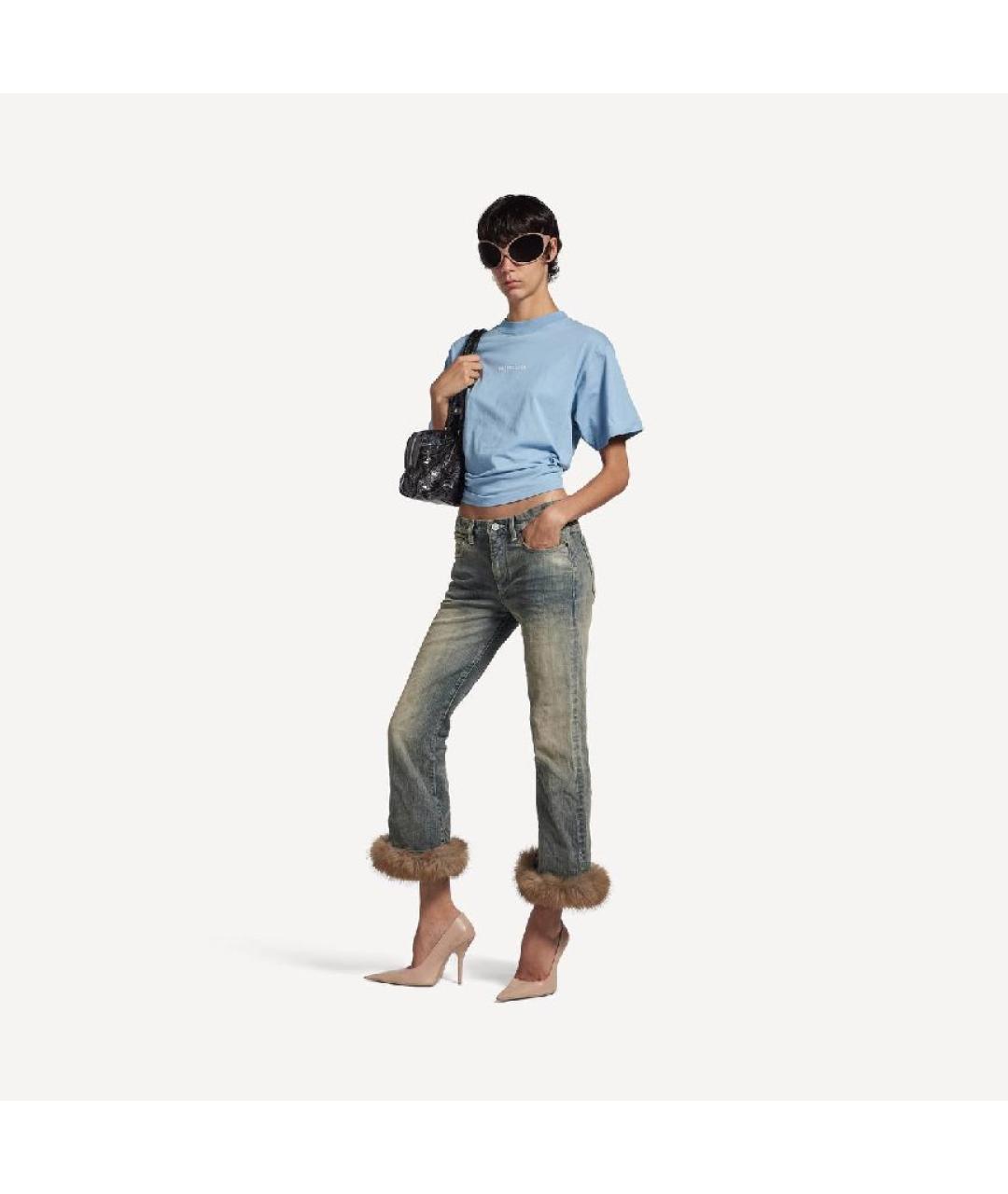 BALENCIAGA Голубая хлопковая футболка, фото 2