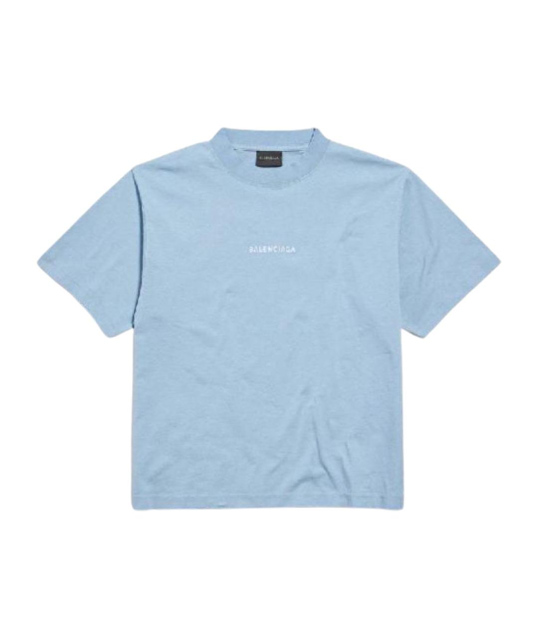 BALENCIAGA Голубая хлопковая футболка, фото 1