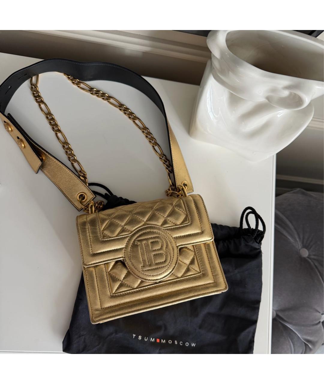 BALMAIN Золотая кожаная сумка через плечо, фото 9