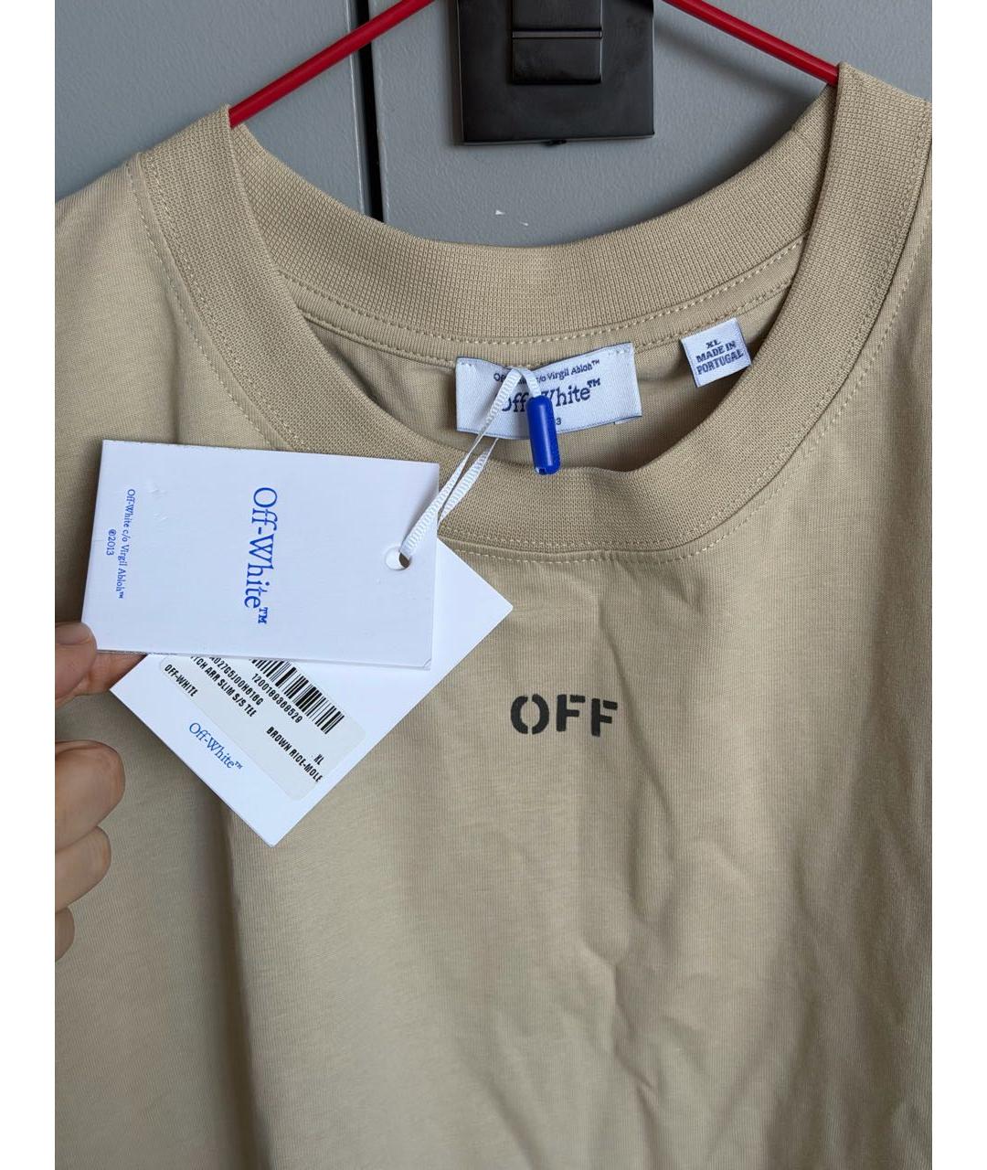 OFF-WHITE Бежевая хлопковая футболка, фото 2
