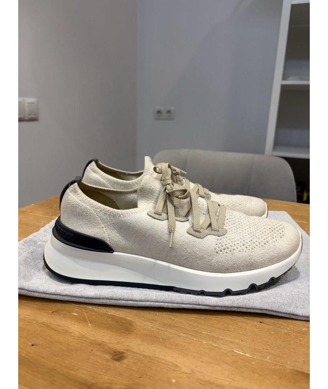 BRUNELLO CUCINELLI Бежевые текстильные низкие кроссовки / кеды, фото 7