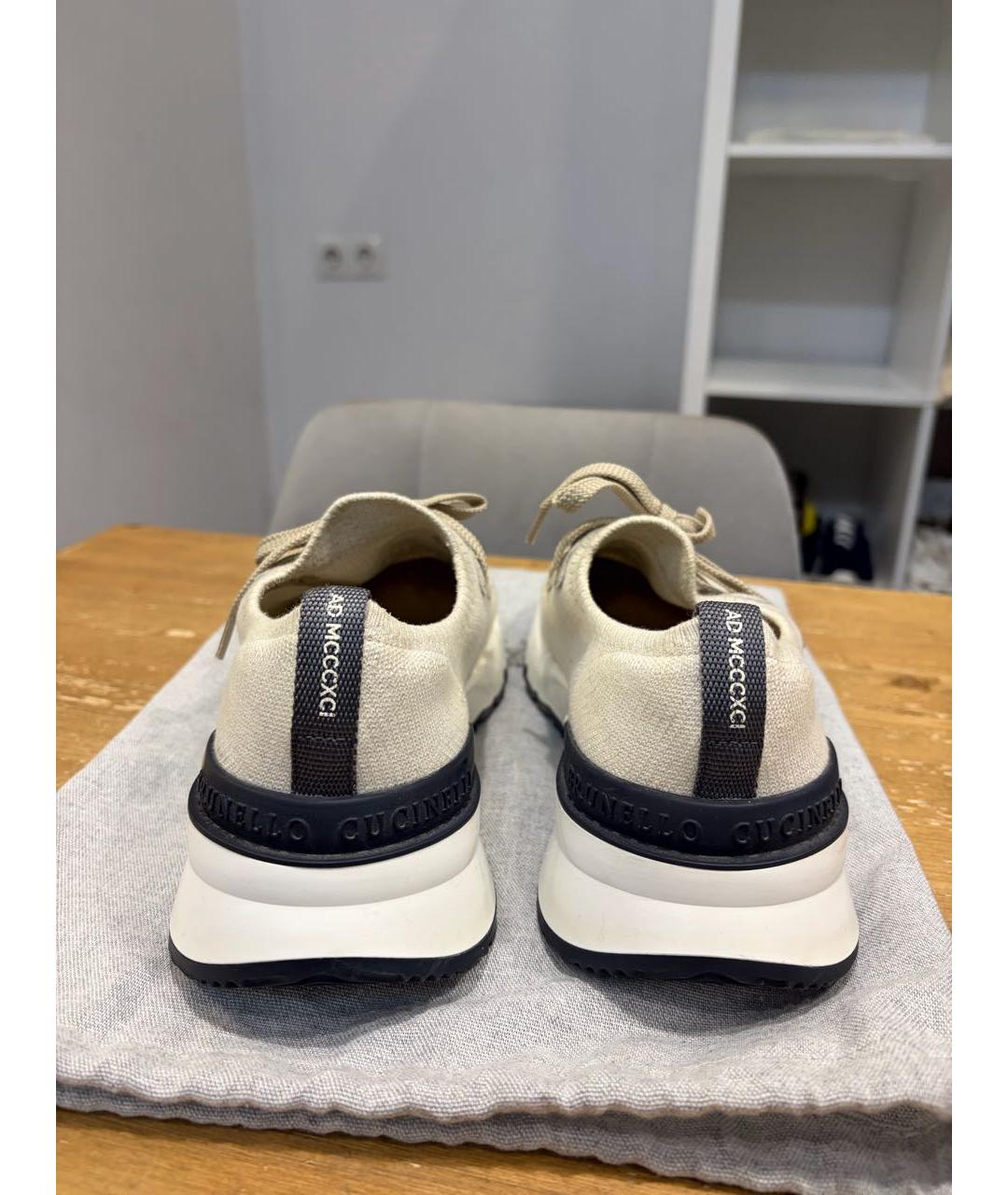 BRUNELLO CUCINELLI Бежевые текстильные низкие кроссовки / кеды, фото 3
