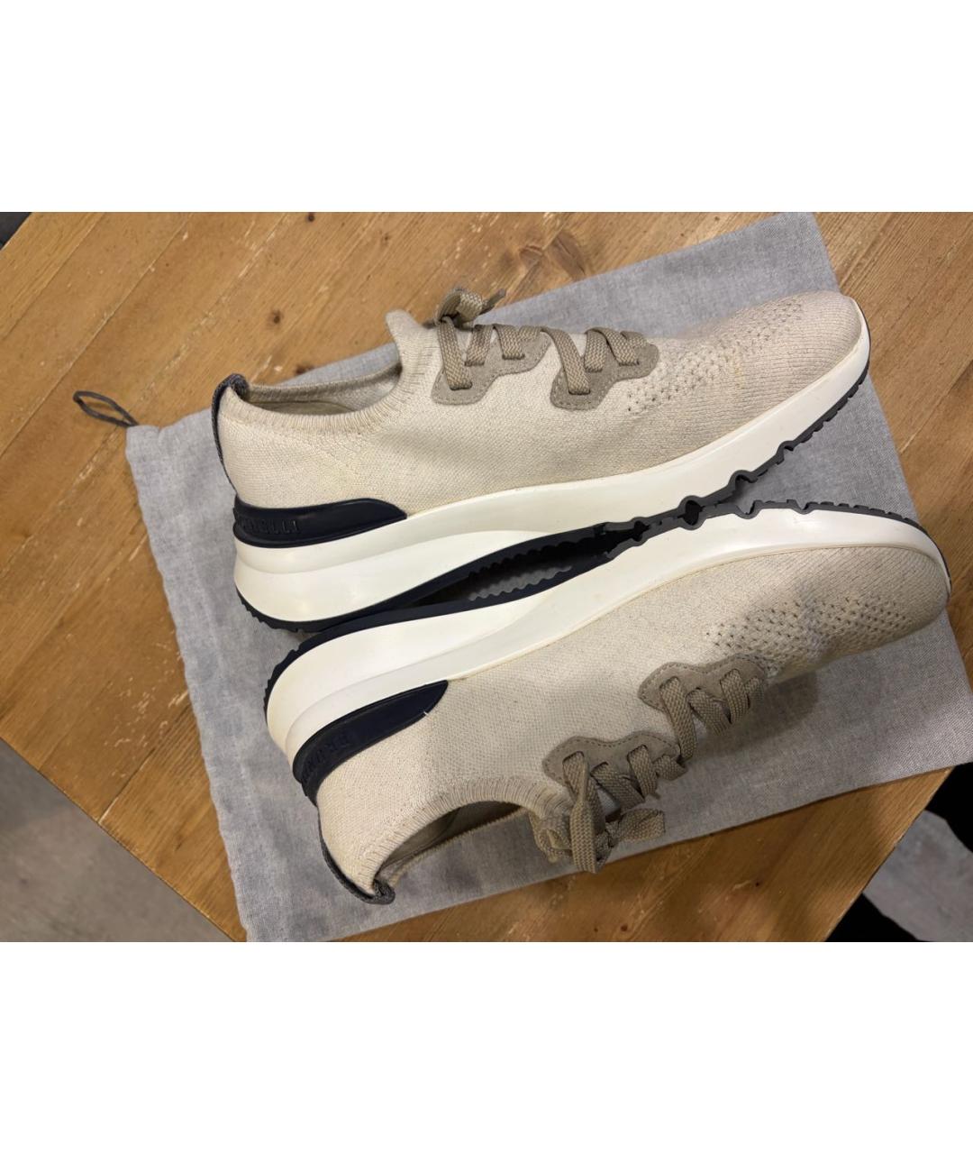 BRUNELLO CUCINELLI Бежевые текстильные низкие кроссовки / кеды, фото 6