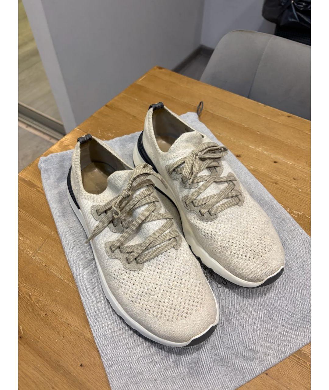 BRUNELLO CUCINELLI Бежевые текстильные низкие кроссовки / кеды, фото 2
