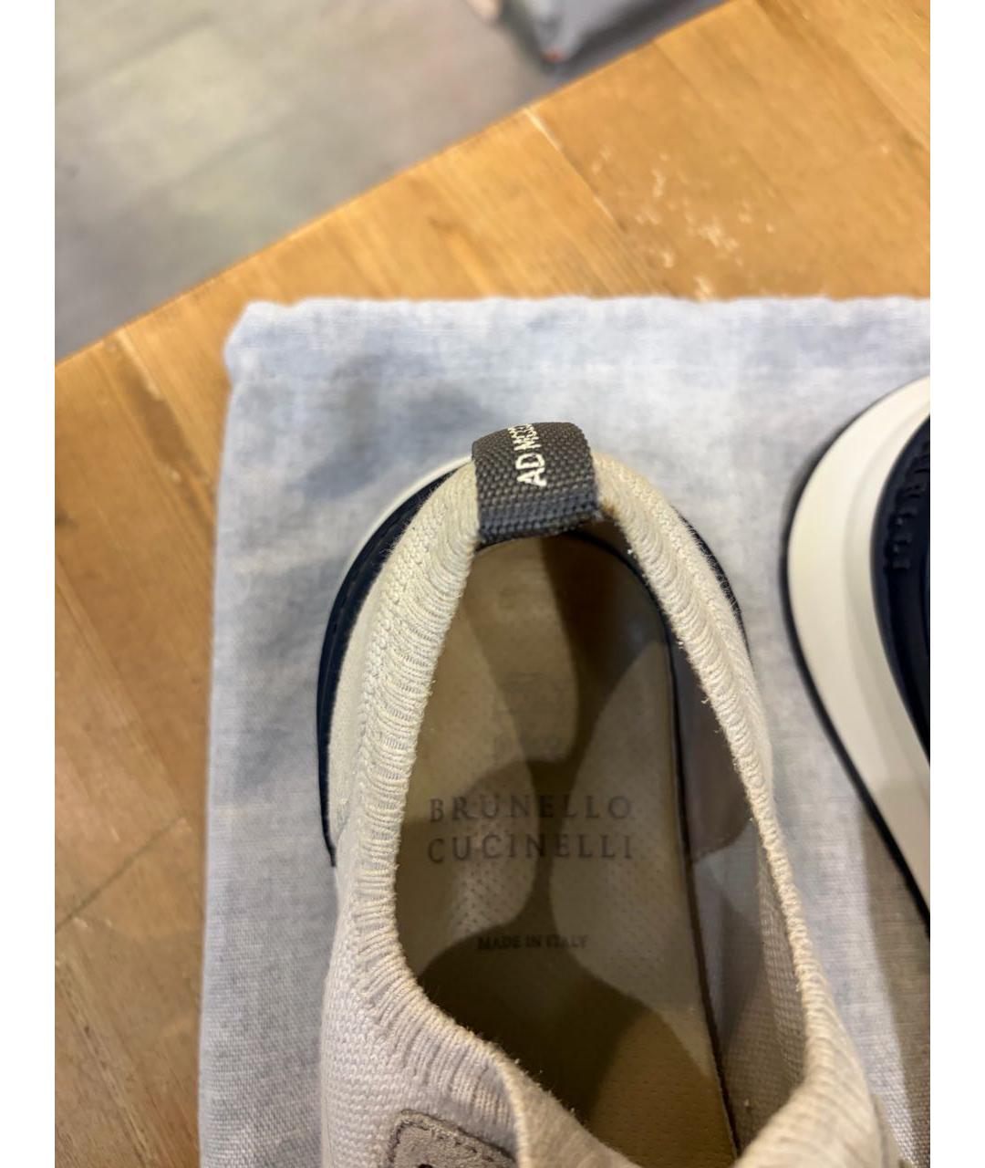 BRUNELLO CUCINELLI Бежевые текстильные низкие кроссовки / кеды, фото 5