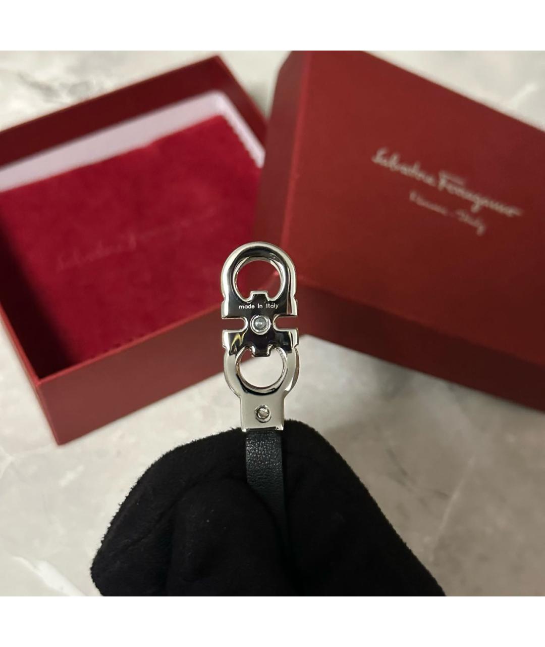 FERRAGAMO Черный кожаный браслет, фото 4
