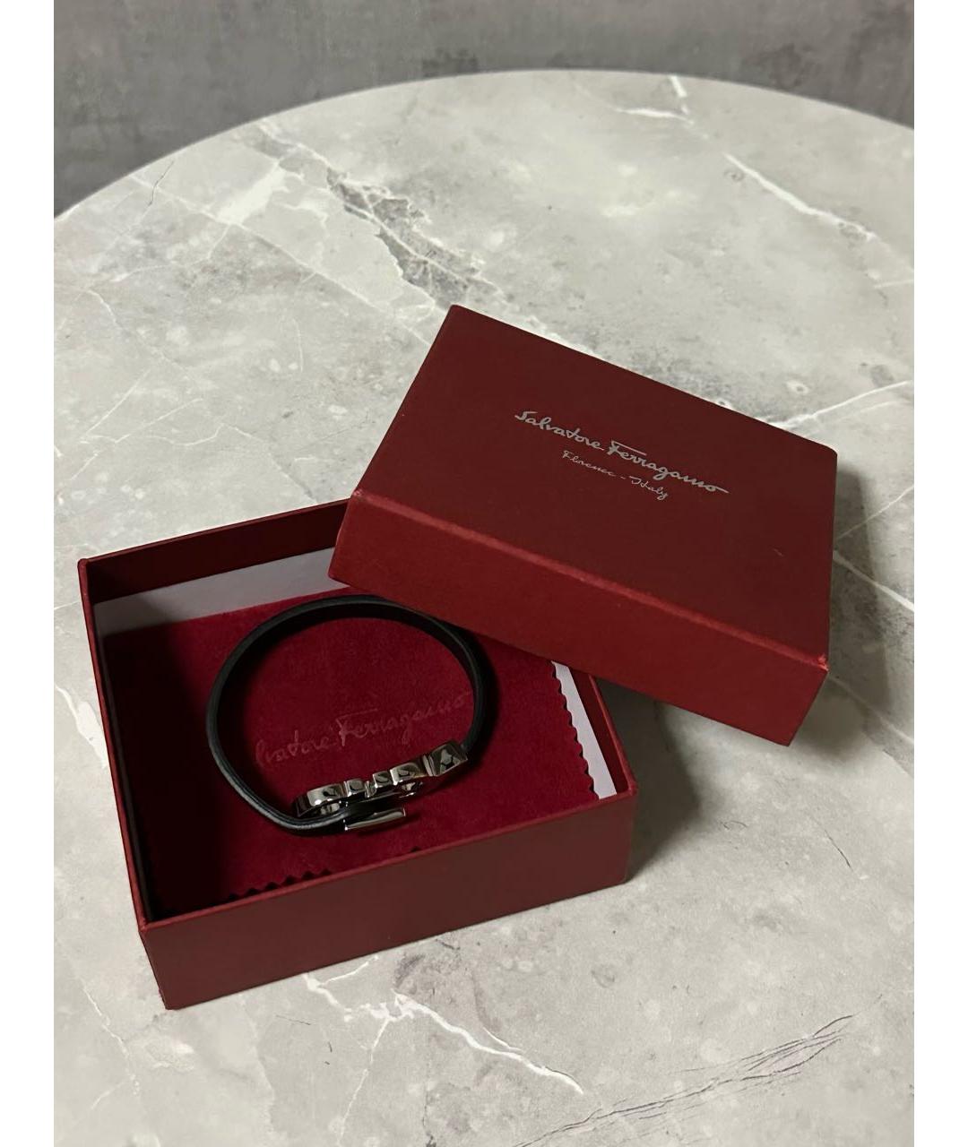 FERRAGAMO Черный кожаный браслет, фото 2