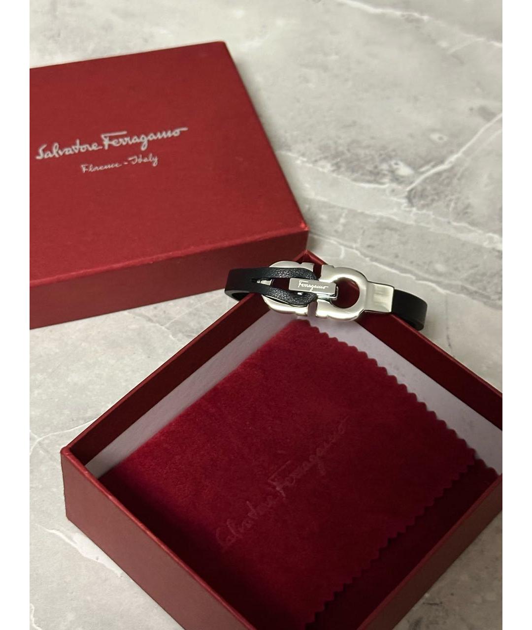 FERRAGAMO Черный кожаный браслет, фото 5