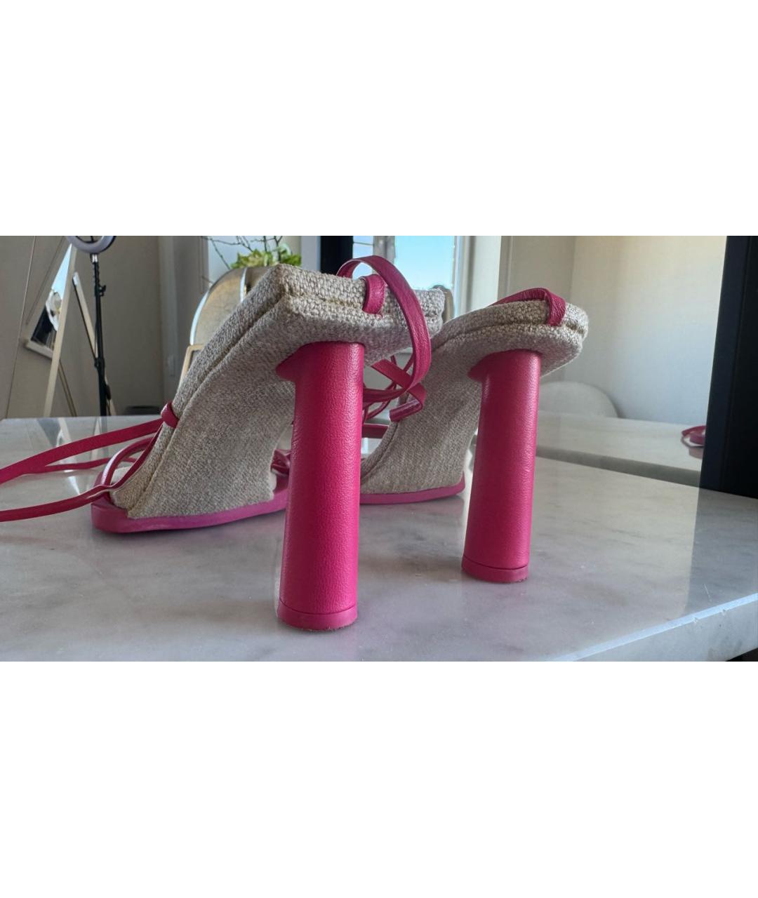 JACQUEMUS Розовые кожаные босоножки, фото 5