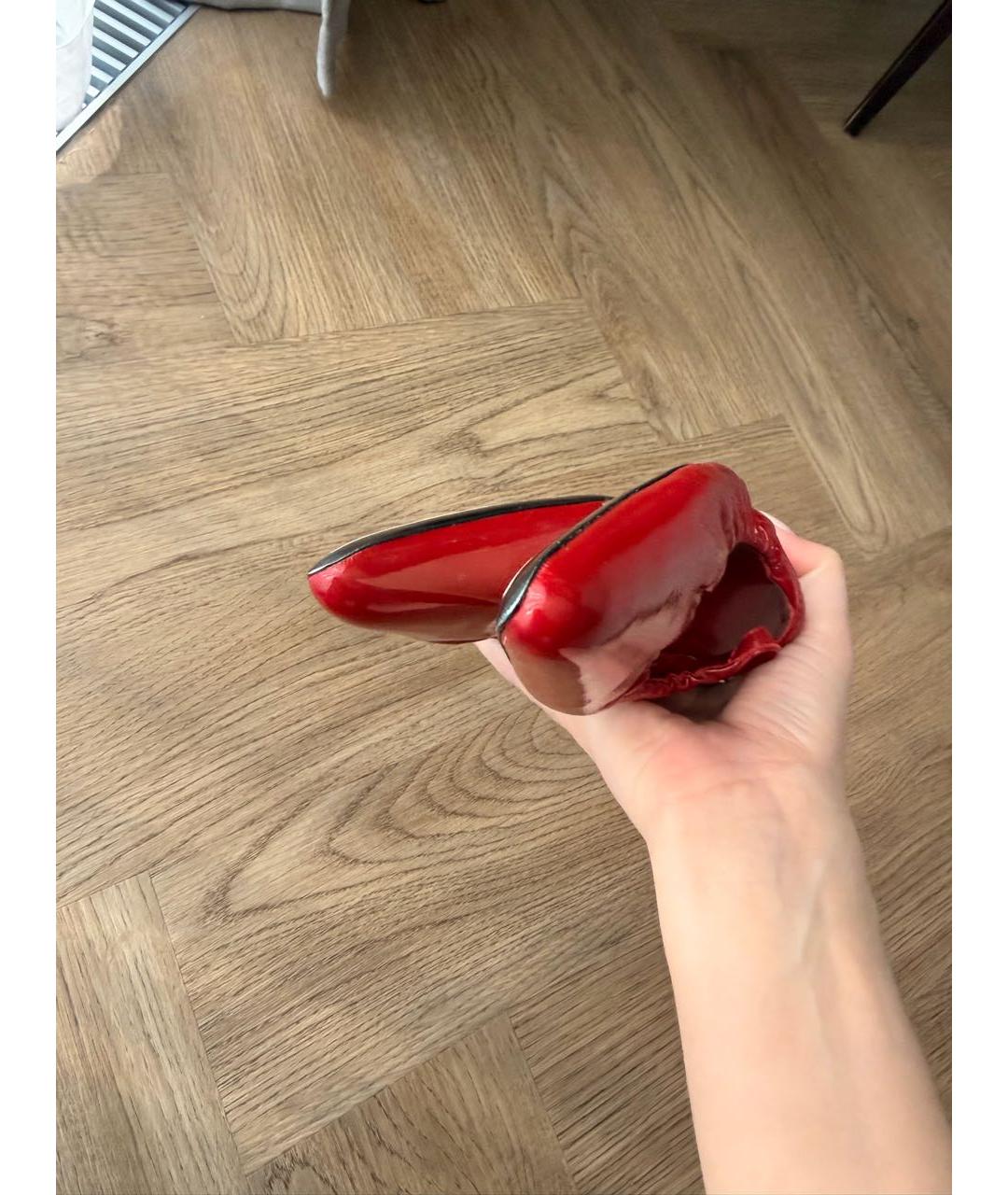 KHAITE Красные кожаные лодочки на низком каблуке, фото 7