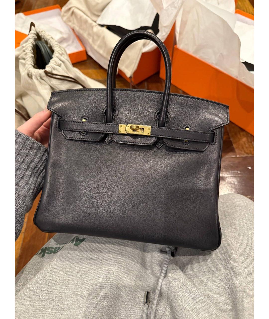 HERMES Черная кожаная сумка с короткими ручками, фото 6