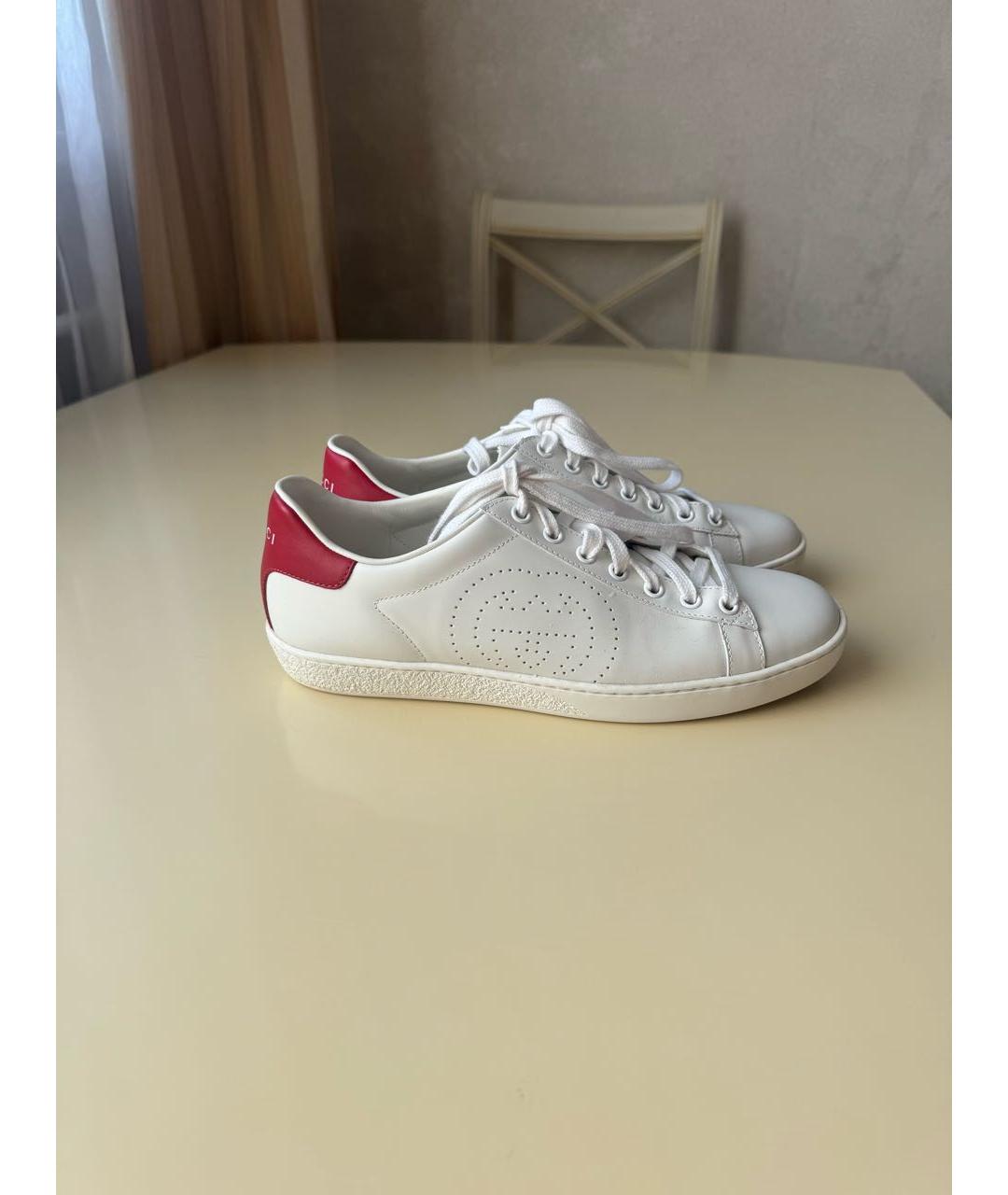 GUCCI Белые кожаные кеды, фото 6