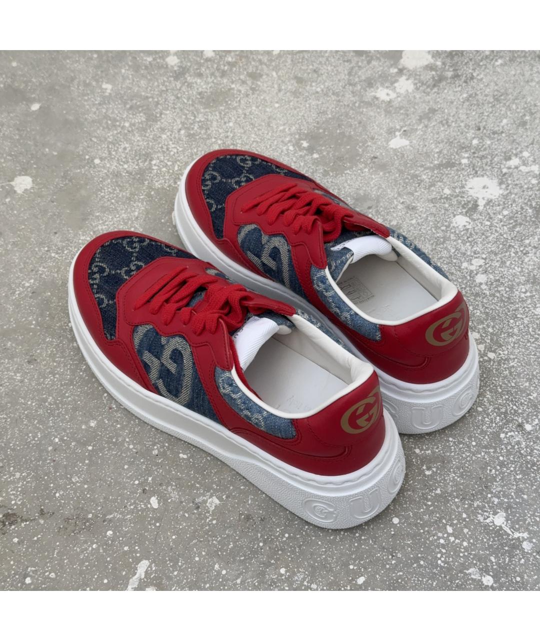 GUCCI Красные кожаные кеды, фото 3