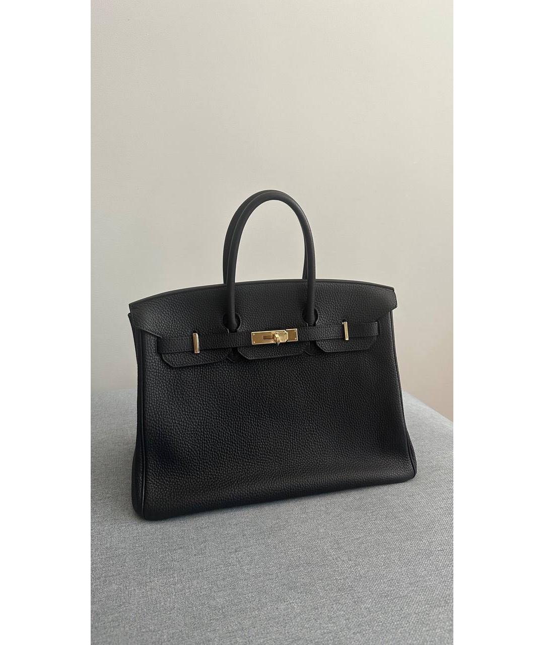 HERMES Черная кожаная сумка с короткими ручками, фото 3