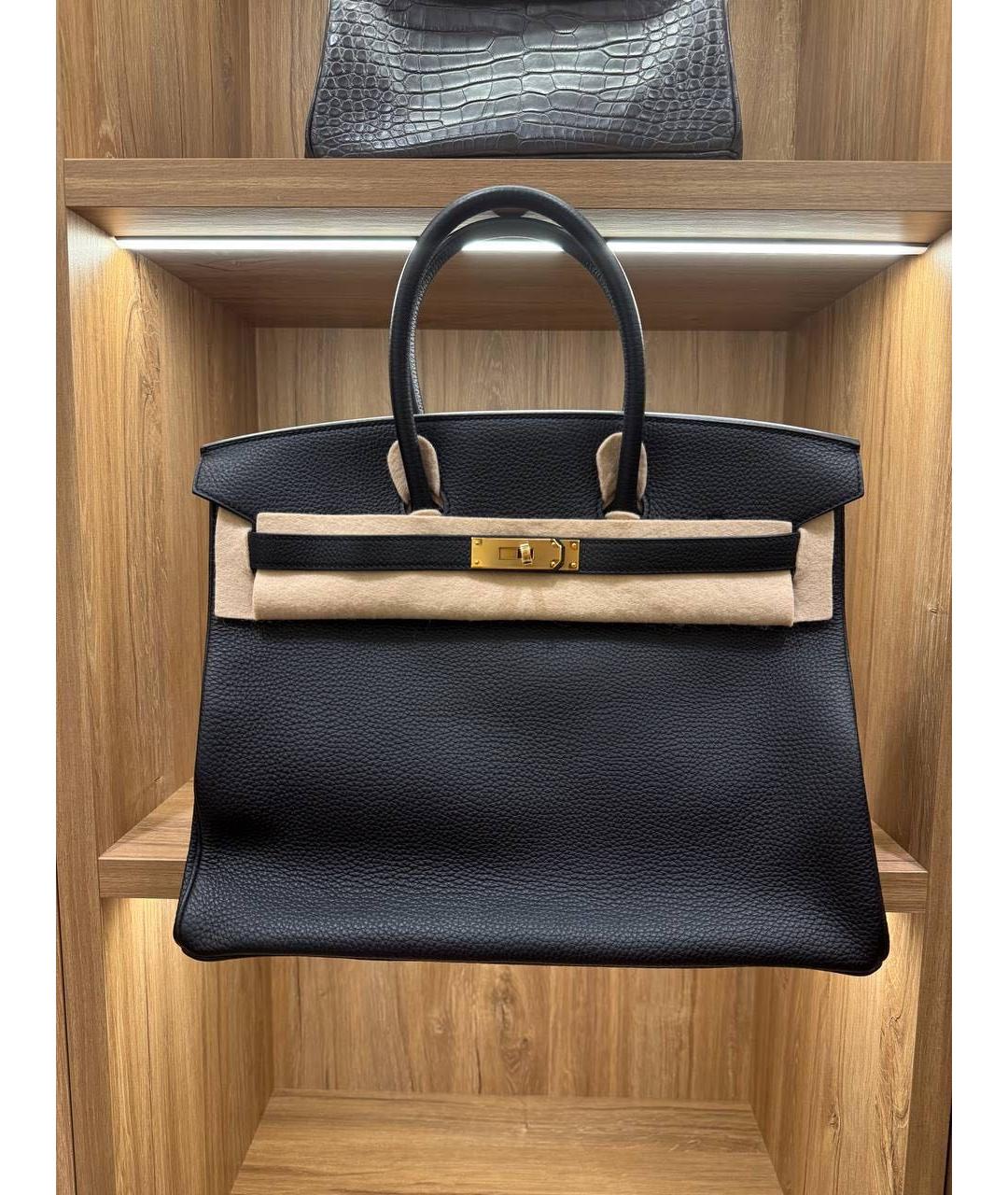 HERMES Черная кожаная сумка с короткими ручками, фото 2