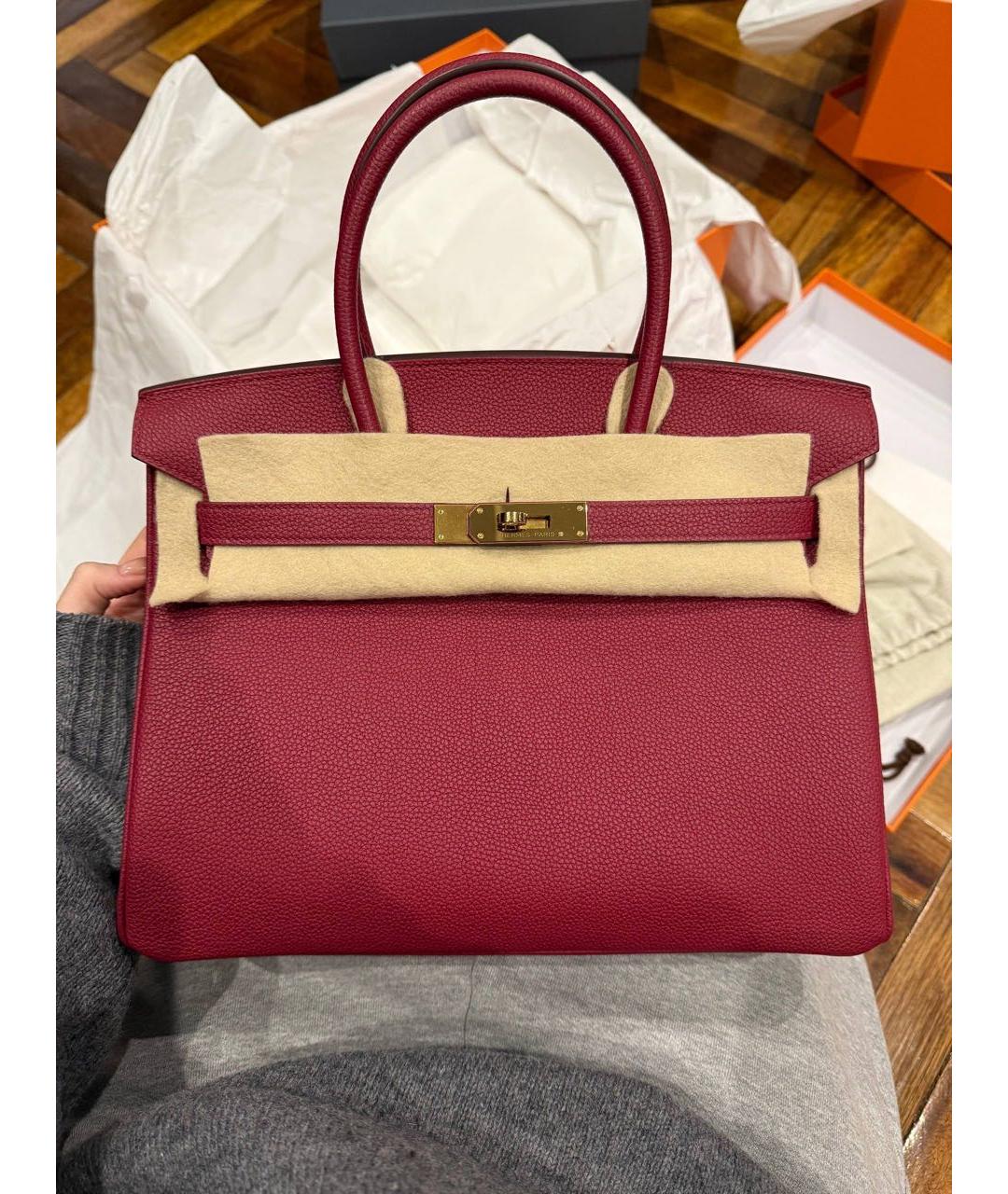 HERMES Бордовая кожаная сумка с короткими ручками, фото 2