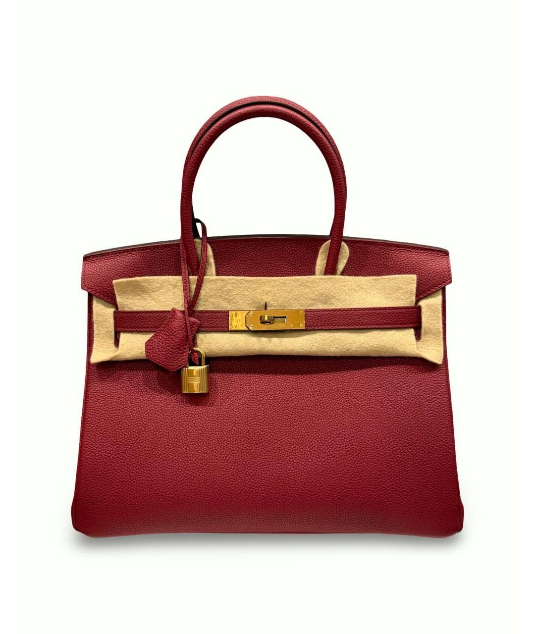 HERMES Бордовая кожаная сумка с короткими ручками, фото 6