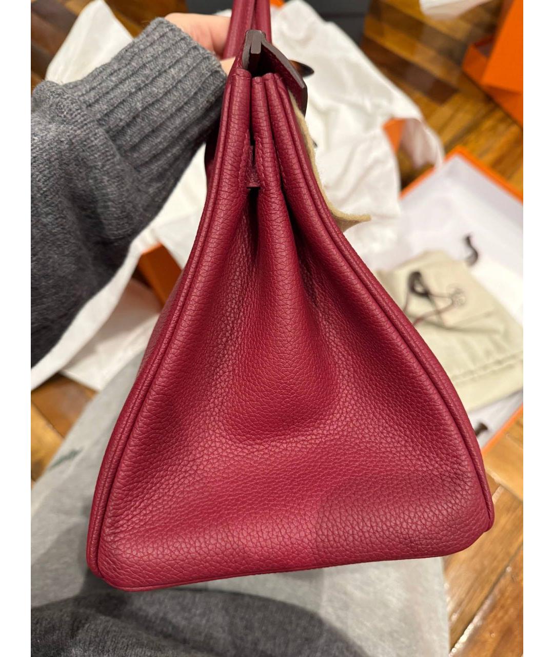 HERMES Бордовая кожаная сумка с короткими ручками, фото 3