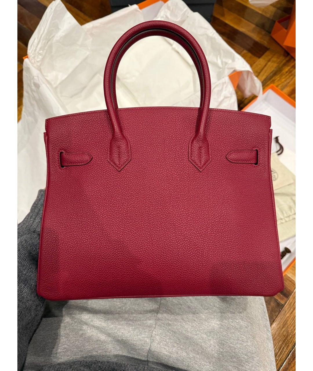 HERMES Бордовая кожаная сумка с короткими ручками, фото 4