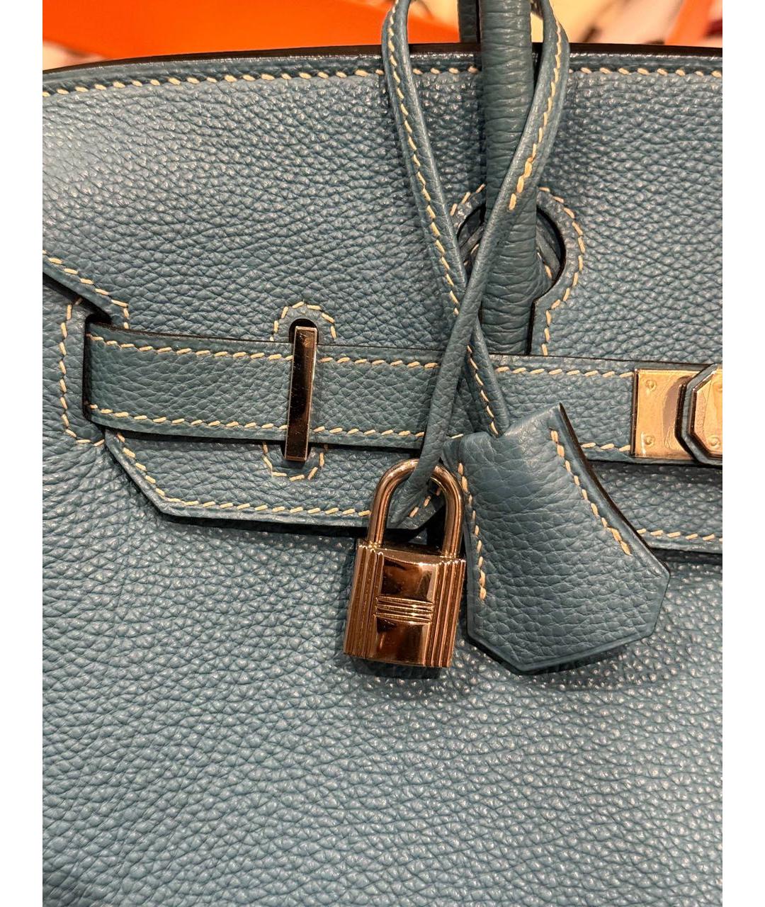 HERMES Голубая кожаная сумка с короткими ручками, фото 5