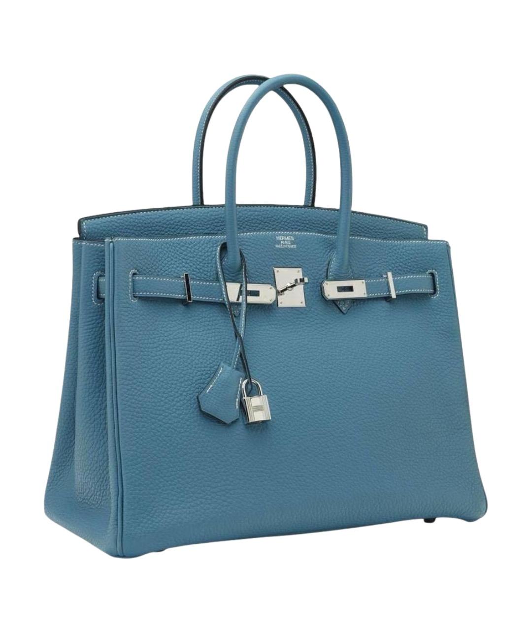 HERMES Голубая кожаная сумка с короткими ручками, фото 1