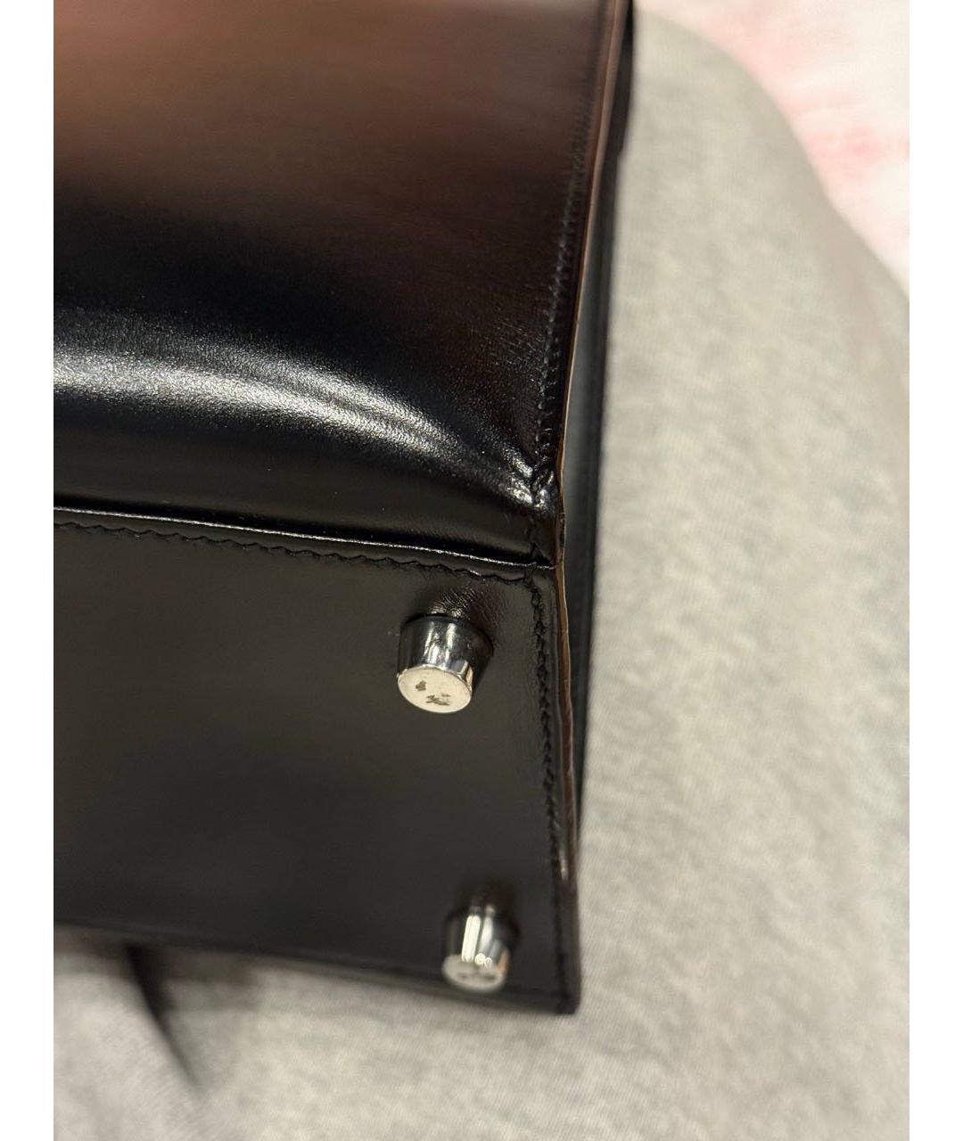 HERMES Черная кожаная сумка с короткими ручками, фото 5