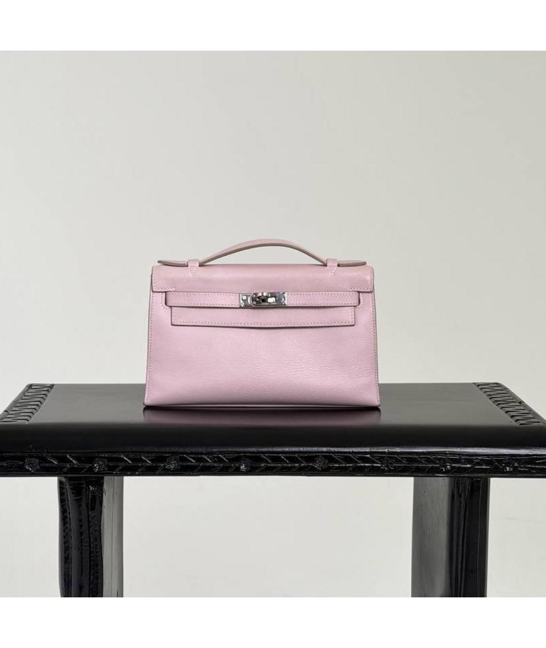 HERMES Розовая кожаная сумка с короткими ручками, фото 4