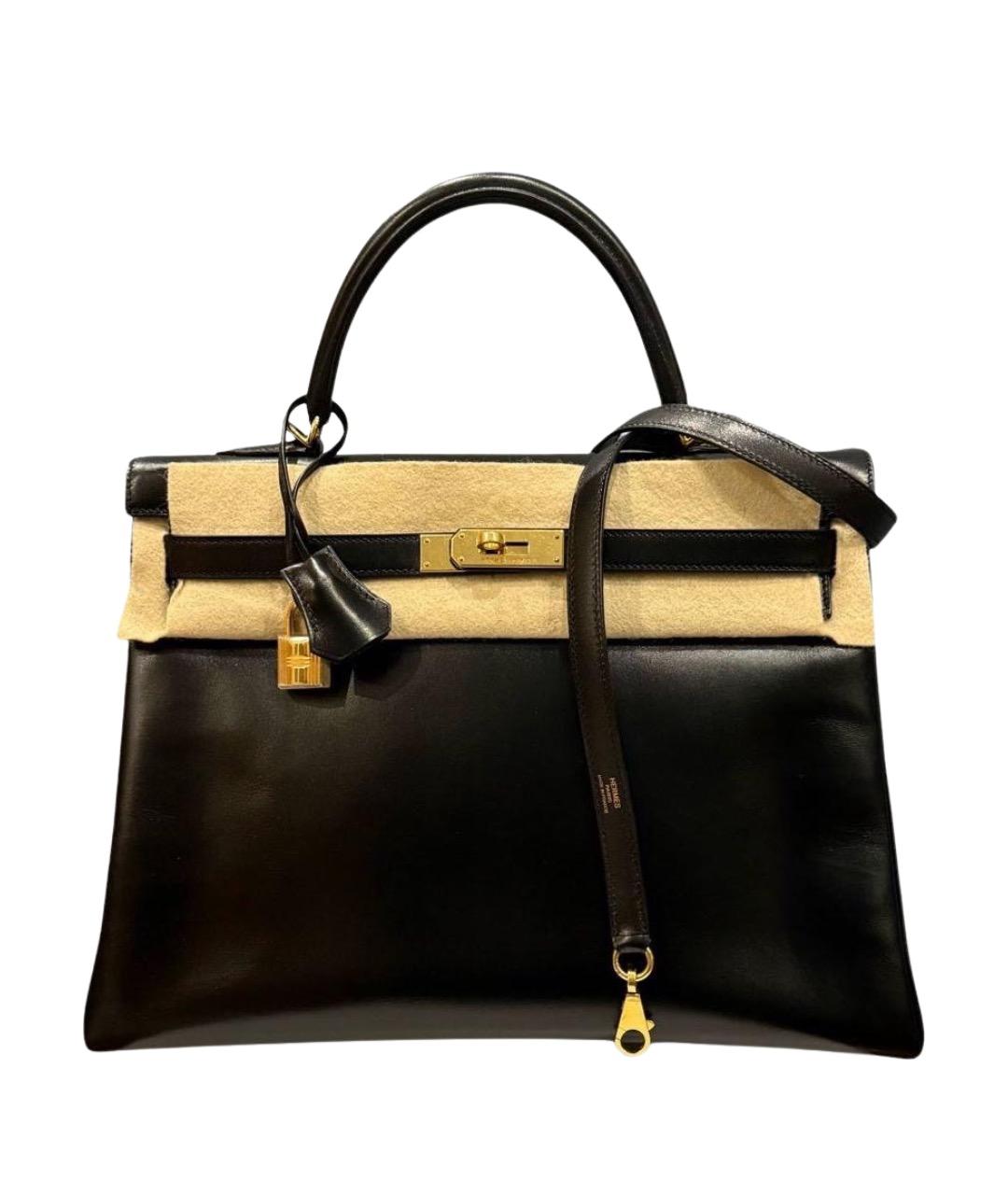 HERMES Черная кожаная сумка с короткими ручками, фото 1