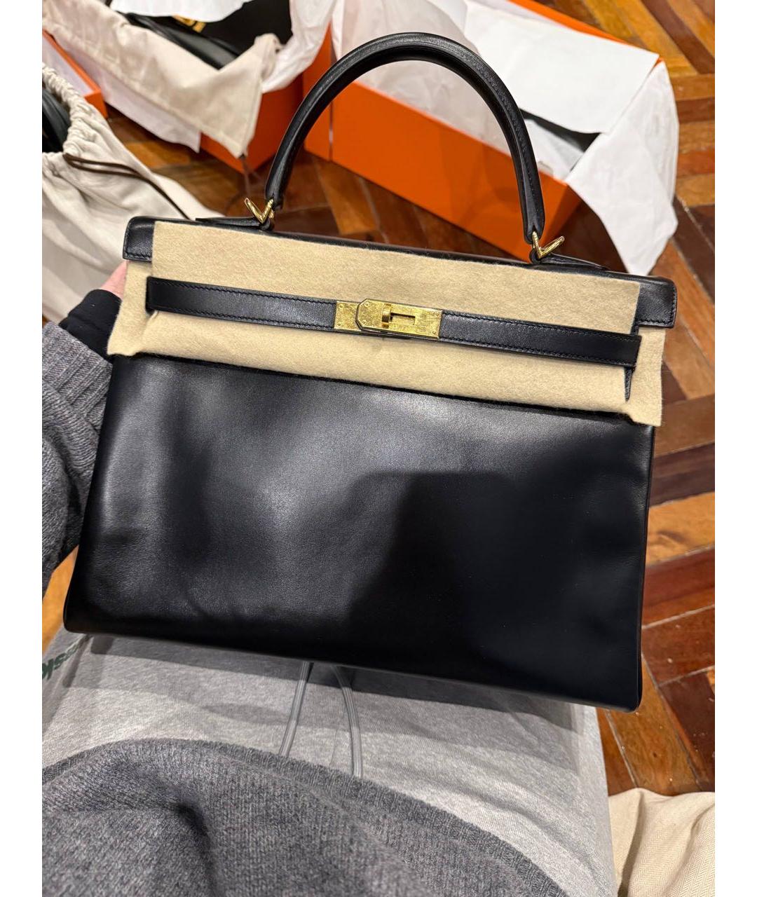 HERMES Черная кожаная сумка с короткими ручками, фото 2