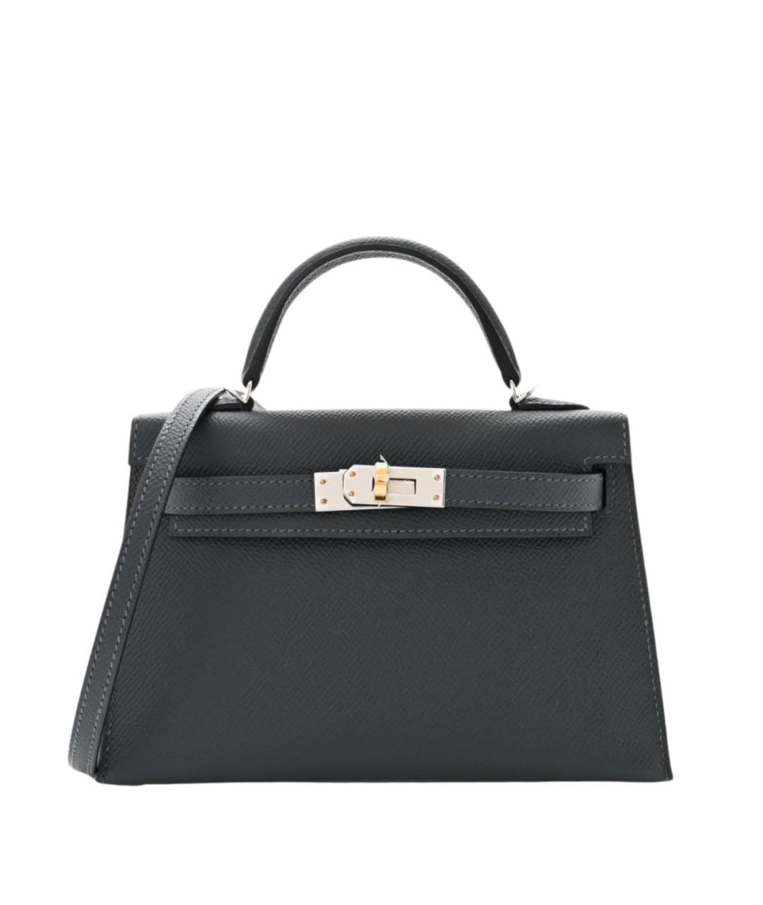 HERMES Антрацитовая кожаная сумка с короткими ручками, фото 7