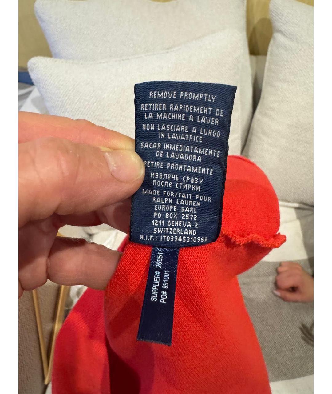 RALPH LAUREN Красная хлопковая футболка, фото 4